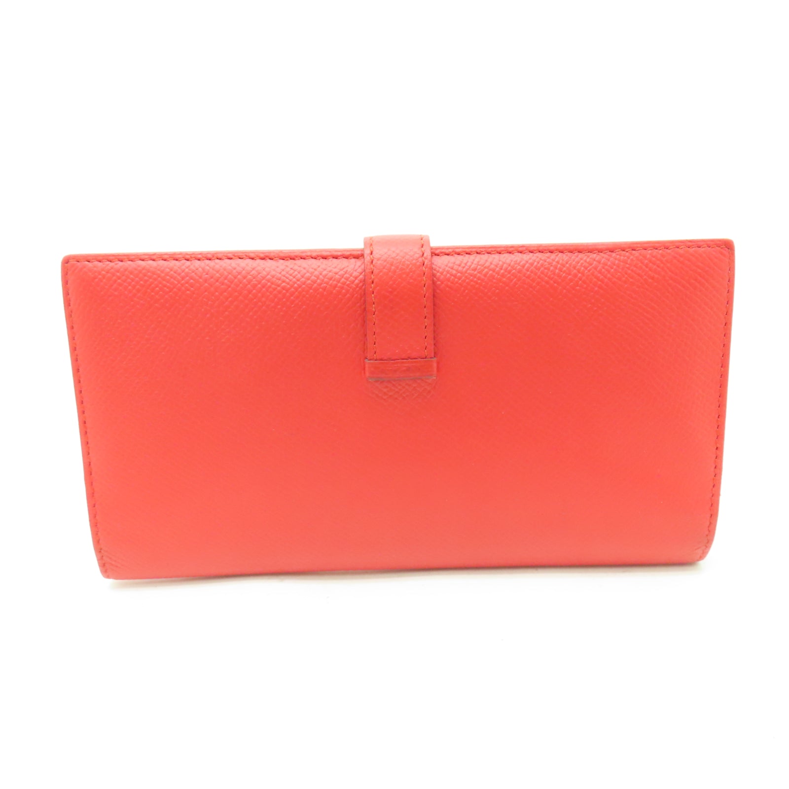 HERMES 【激減優惠】Veau Epsom皮革Bearn Bi-fold Long Wallet銀扣長錢包蕃茄紅色