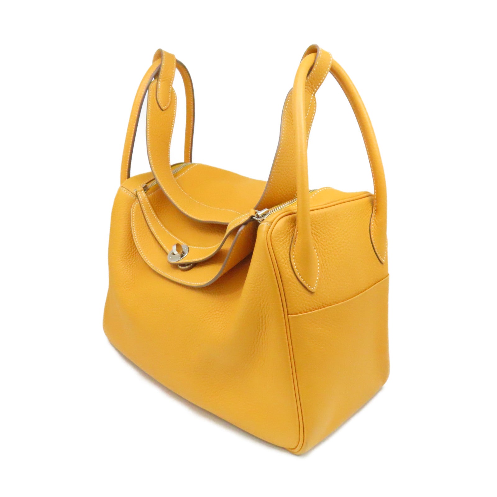 HERMES Clemence皮革Lindy 34 Shoulder Bag銀扣肩背袋Moutarde 芥末黃色