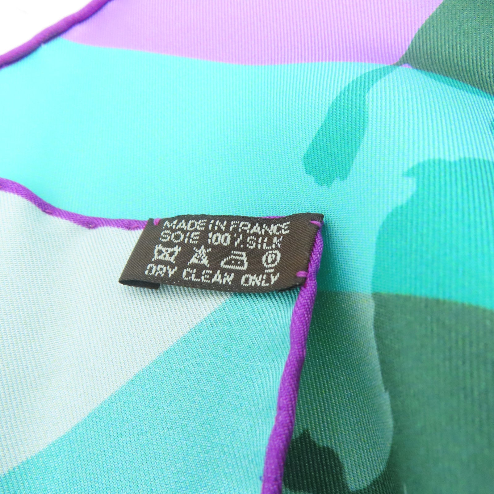 HERMES Silk scarf scarf green purple 90x90cm