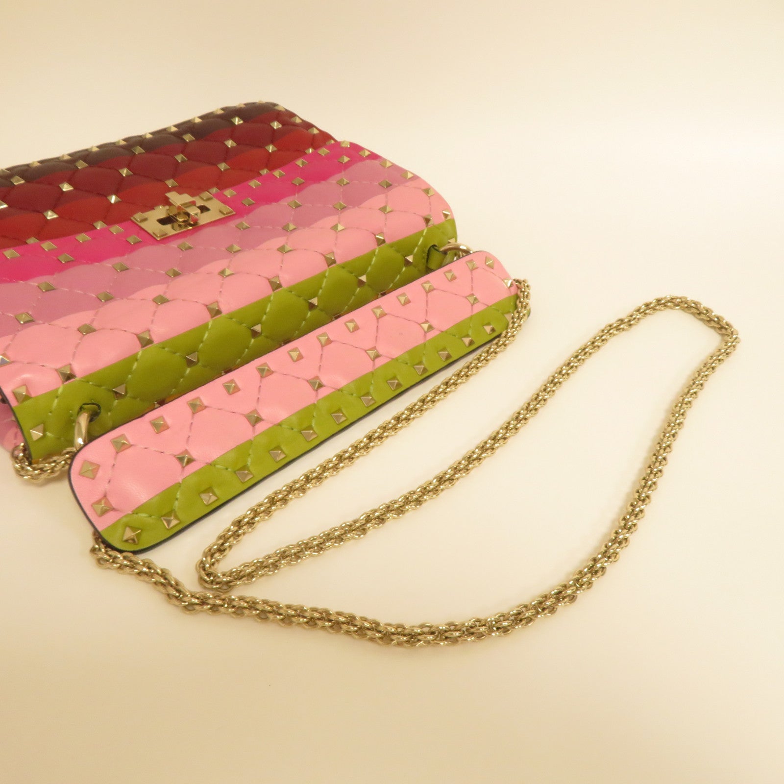 Valentino Studded羊皮皮革Rockstud Spike金扣鏈帶手挽肩背兩用袋彩色