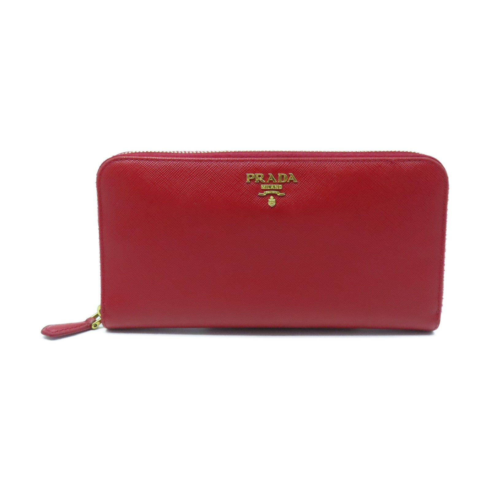 PRADA Cowhide Leather Long Wallet Gold Buckle Long Wallet Red