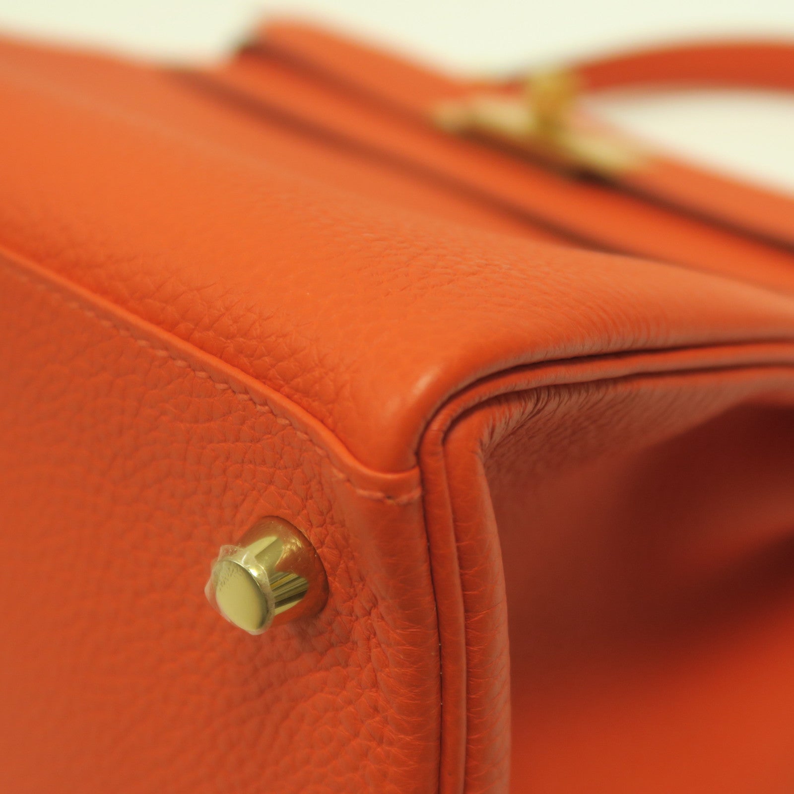 HERMES Clemence皮革Kelly 28金扣手挽肩背兩用袋罌粟花橘色