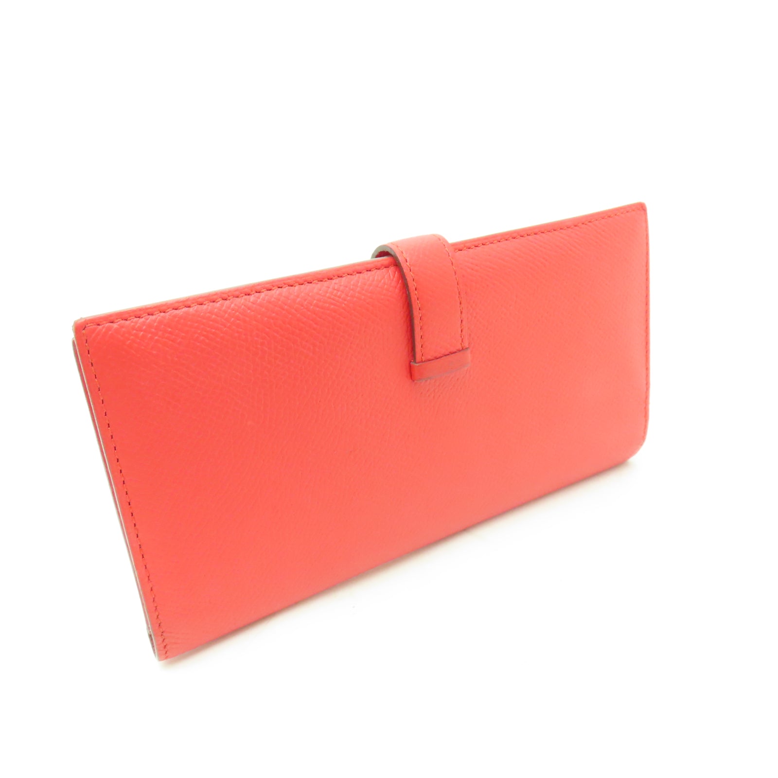 HERMES 【激減優惠】Veau Epsom皮革Bearn Bi-fold Long Wallet銀扣長錢包蕃茄紅色