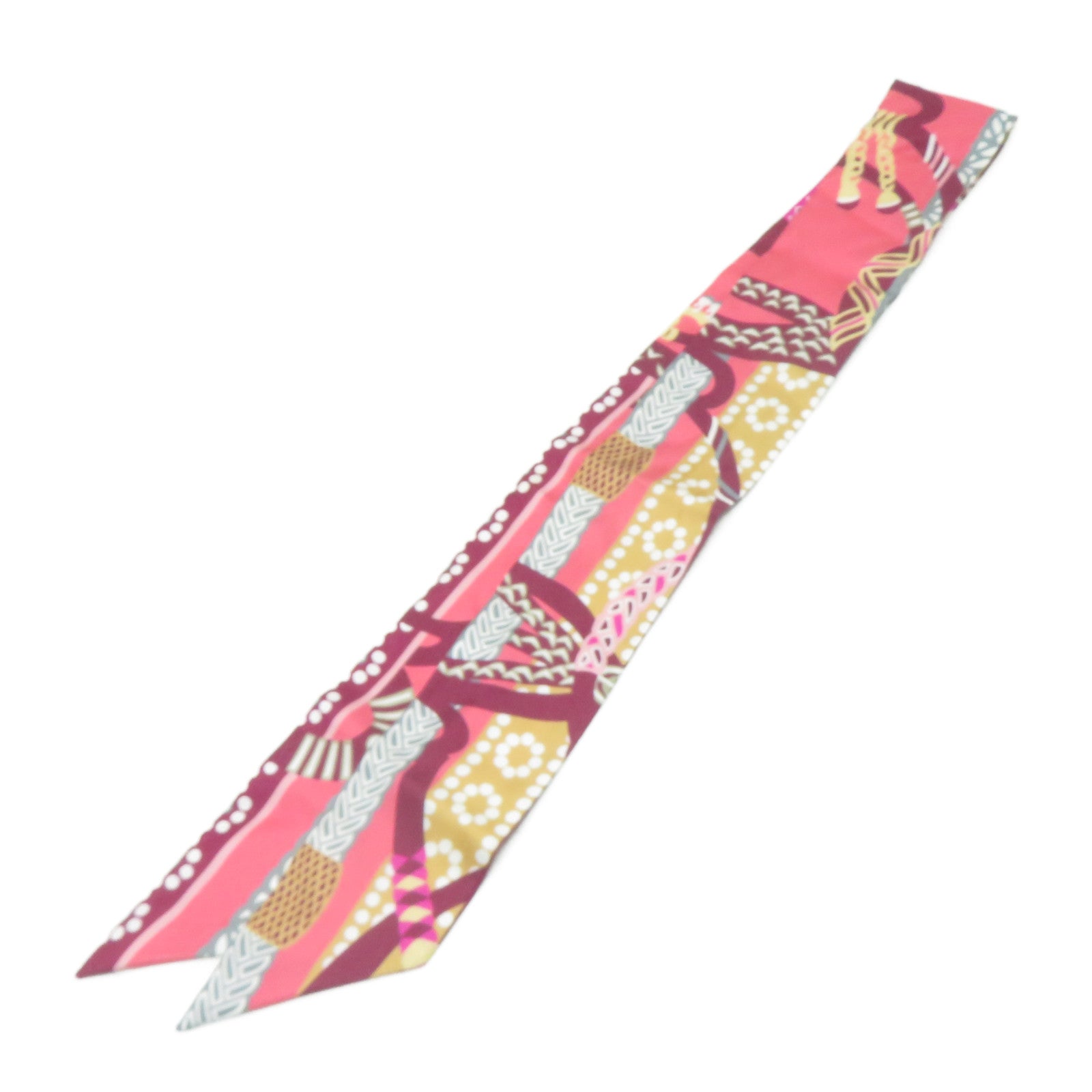 HERMES 絲質Twilly絲巾粉紅色/酒紅色
