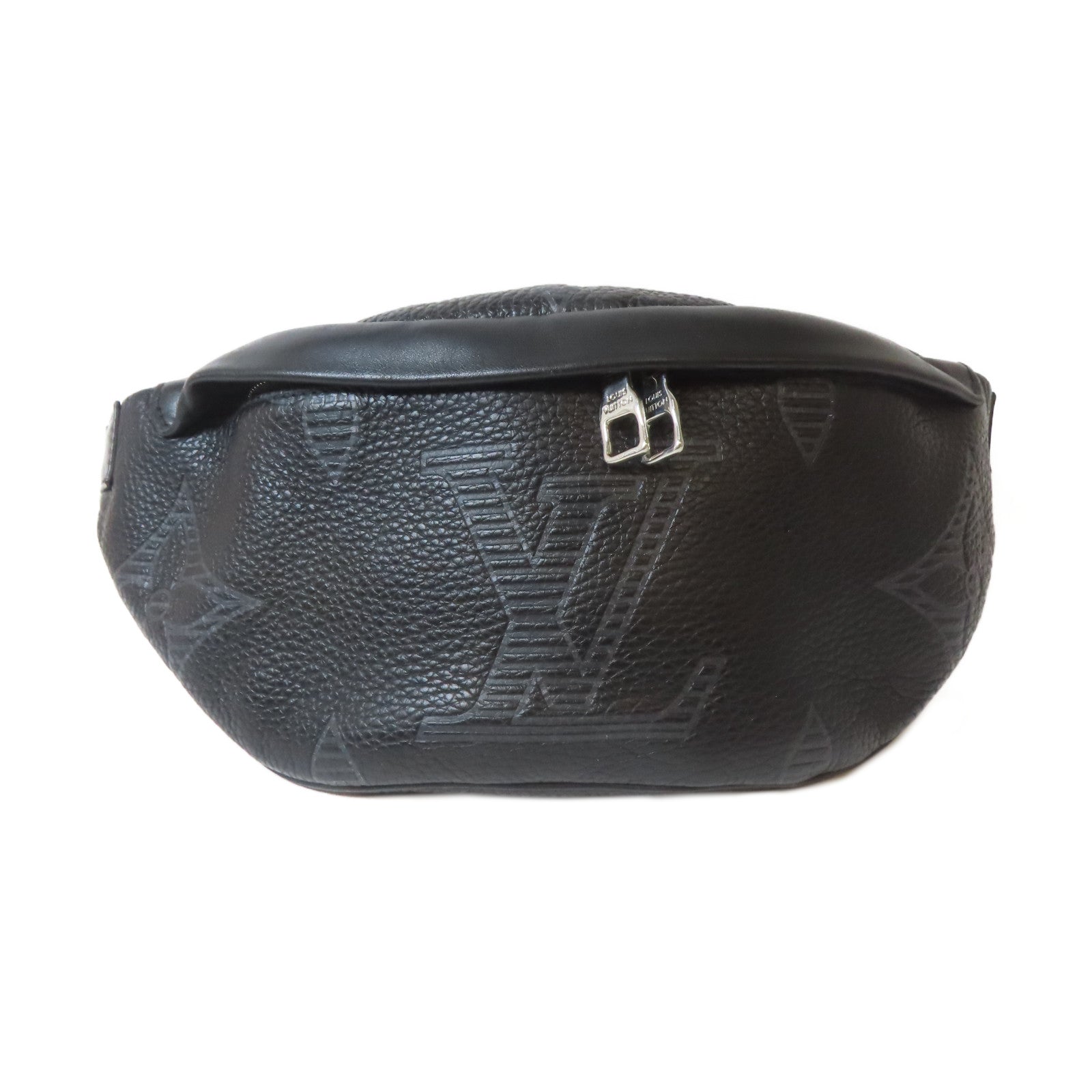 LOUIS VUITTON Monogram Giant Taurillon Shadow Discovery Bum Bag銀扣腰包黑色
