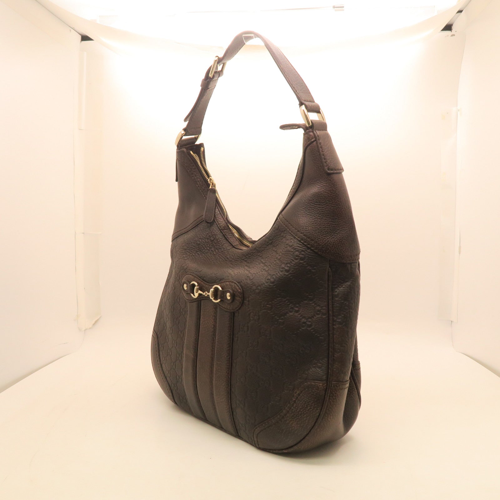 GUCCI cowhide leather Shoulder Bag gold buckle shoulder bag brown