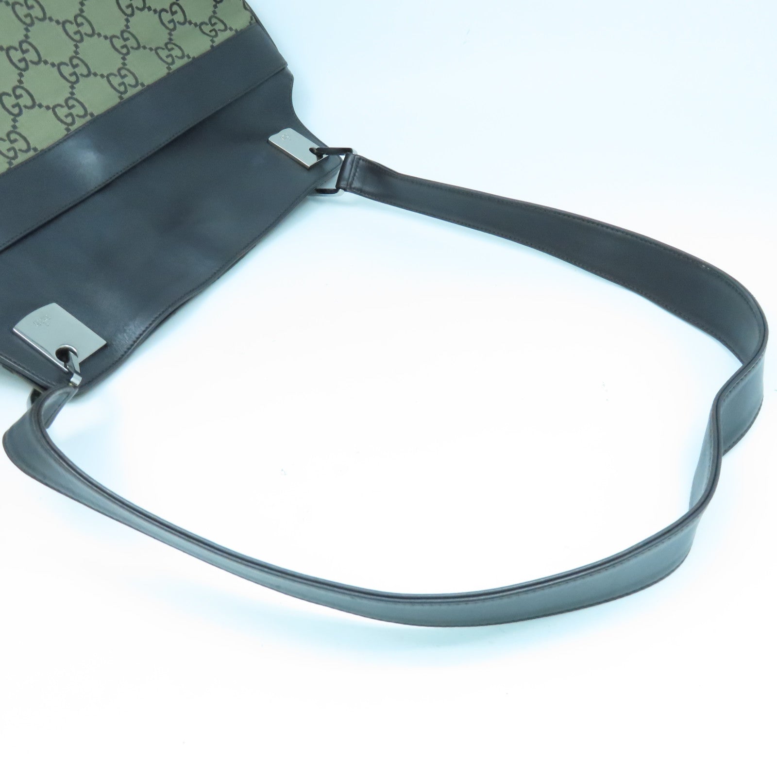 GUCCI 【激減優惠】尼龍皮革Shoulder Bag銀扣肩背袋啡色
