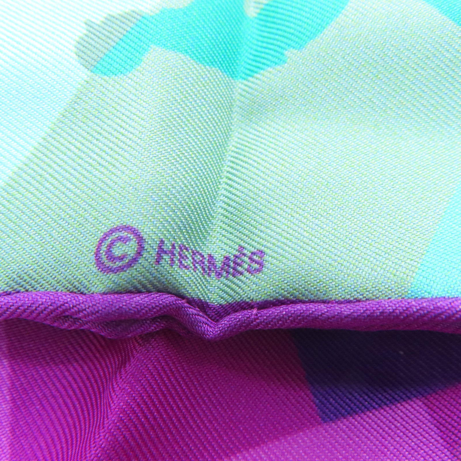 HERMES Silk scarf scarf green purple 90x90cm