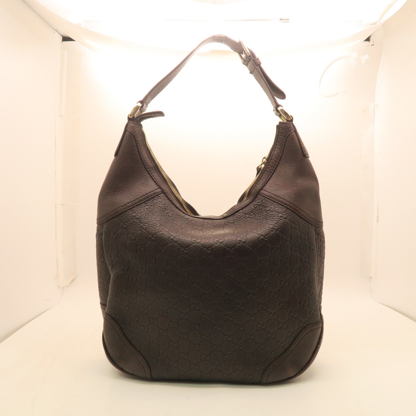 GUCCI cowhide leather Shoulder Bag gold buckle shoulder bag brown