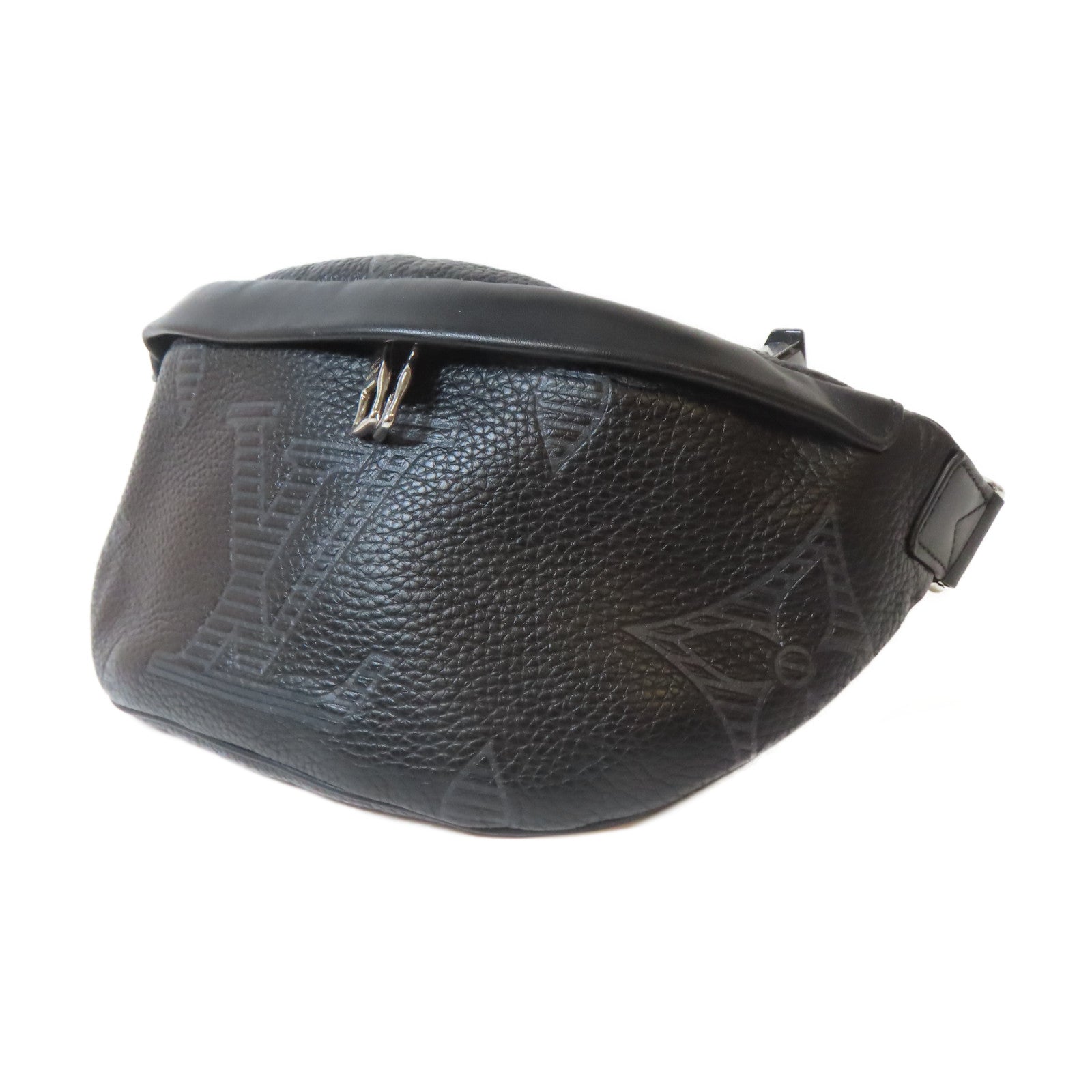 LOUIS VUITTON Monogram Giant Taurillon Shadow Discovery Bum Bag銀扣腰包黑色