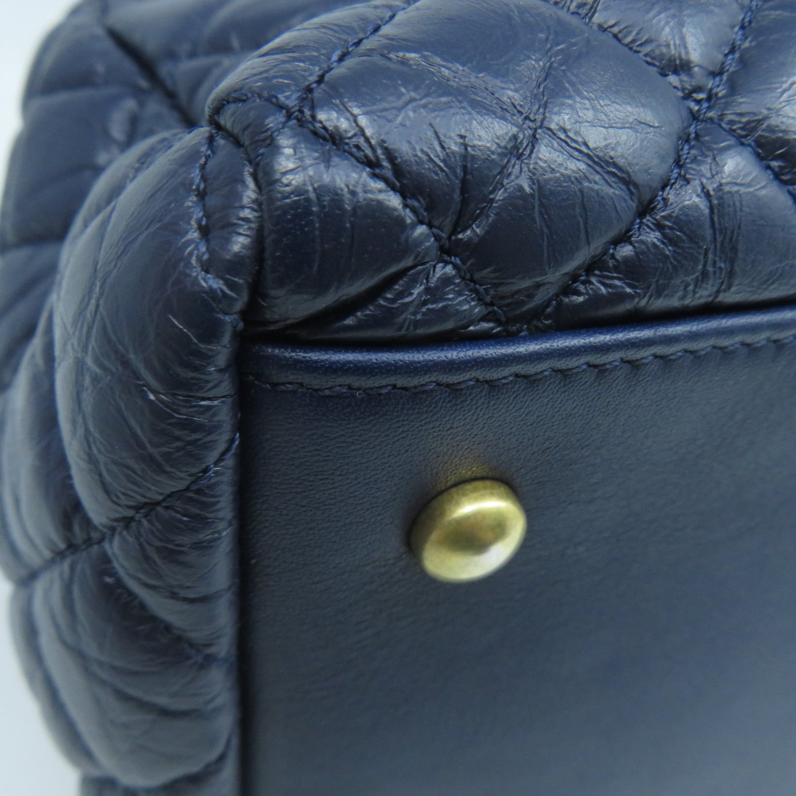 CHANEL 菱格牛皮皮革2 Way Shoulder金扣手挽肩背兩用袋深藍色