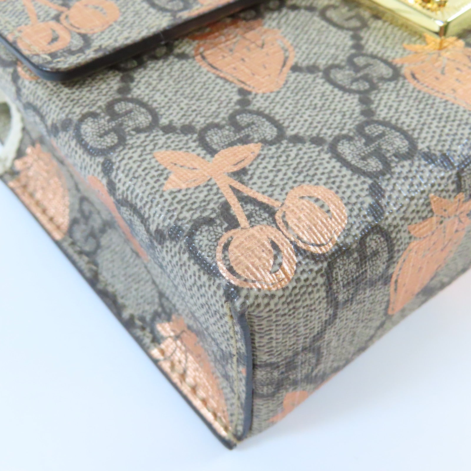 GUCCI 塗層帆布Mini Padlock Berry金扣肩背袋啡色/粉紅色