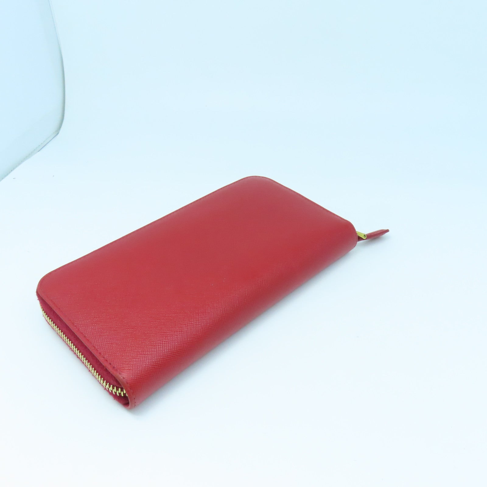 PRADA Cowhide Leather Long Wallet Gold Buckle Long Wallet Red
