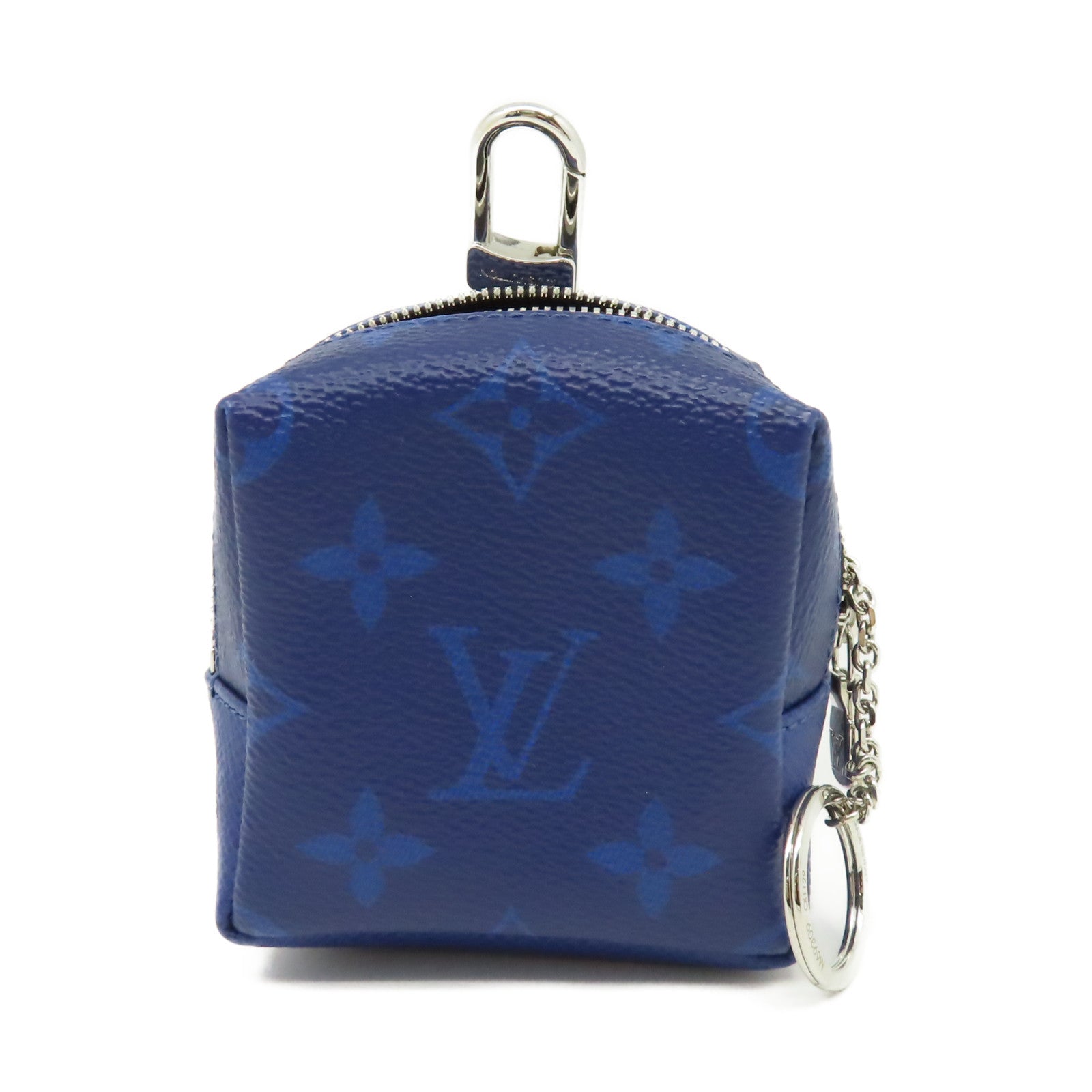 LOUIS VUITTON Monogram Box Pouch Charm銀扣掛飾藍色