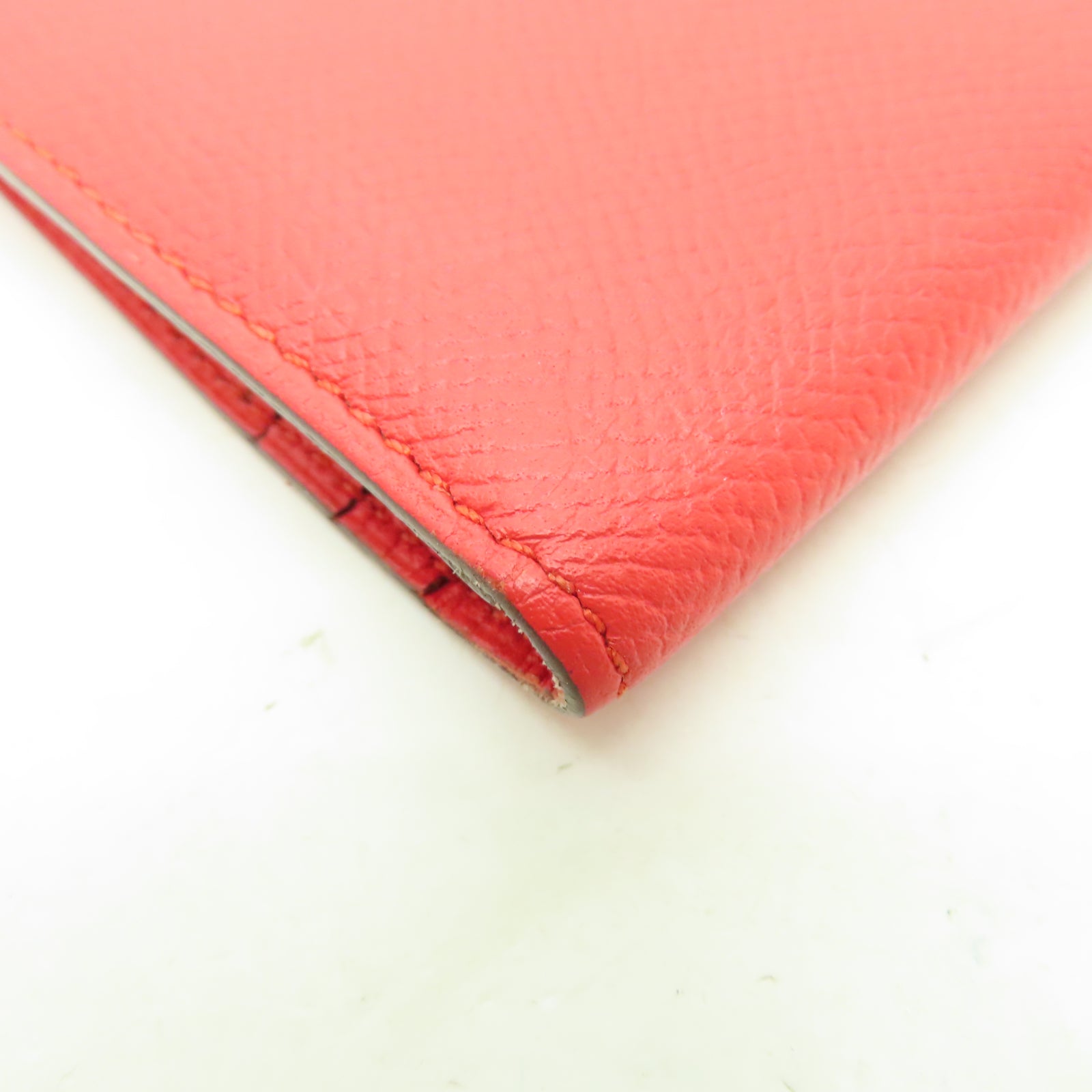 HERMES 【激減優惠】Veau Epsom皮革Bearn Bi-fold Long Wallet銀扣長錢包蕃茄紅色