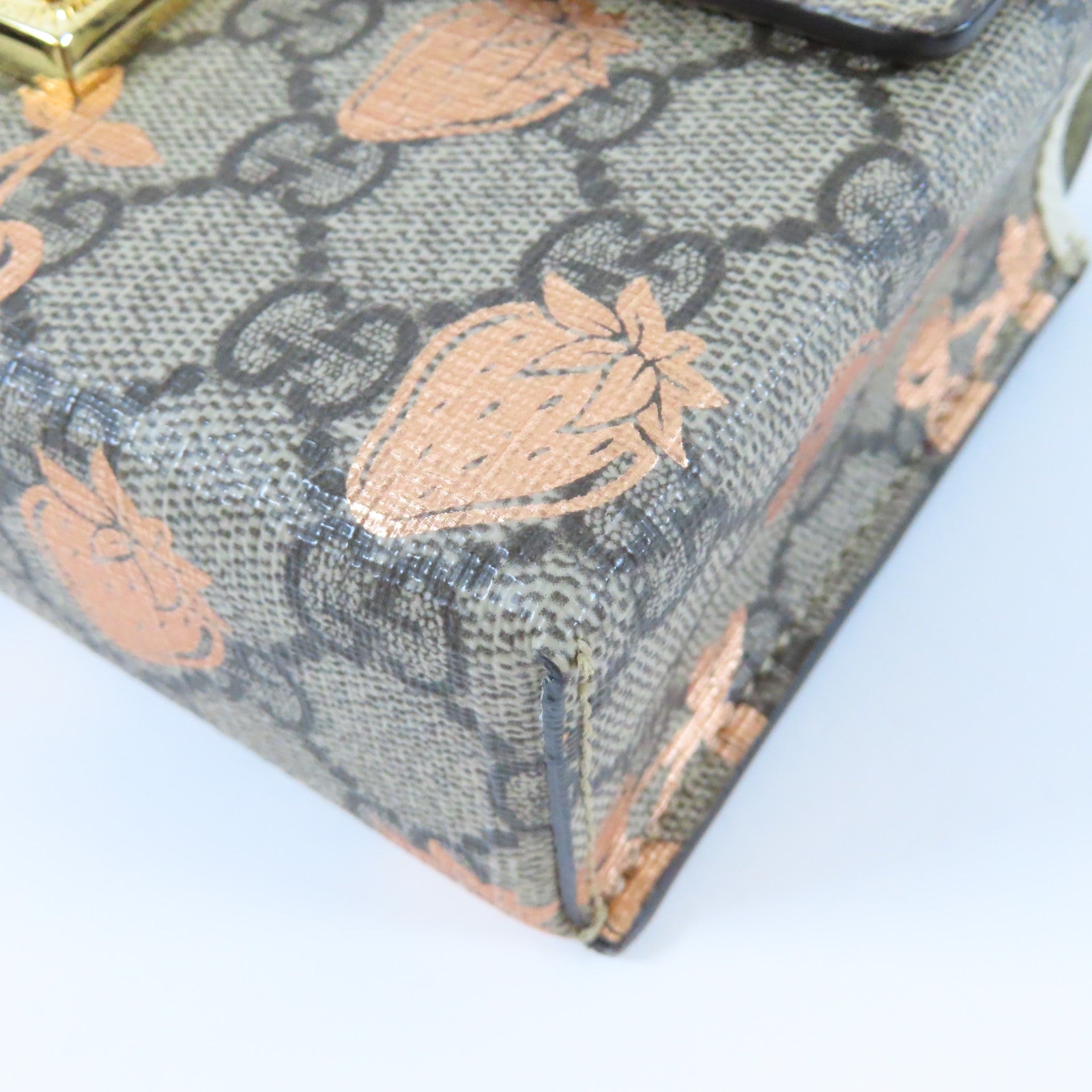 GUCCI 塗層帆布Mini Padlock Berry金扣肩背袋啡色/粉紅色