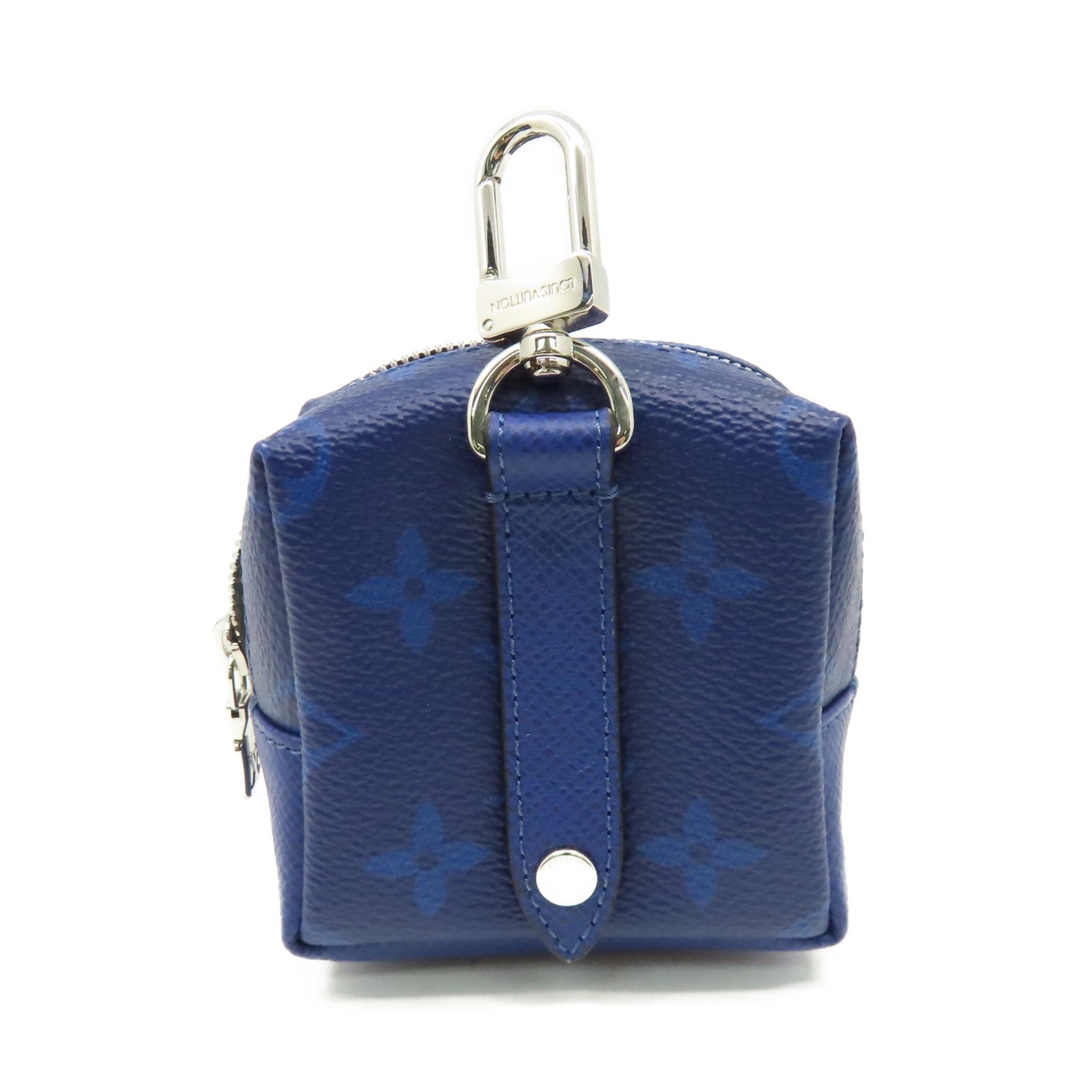 LOUIS VUITTON Monogram Box Pouch Charm銀扣掛飾藍色