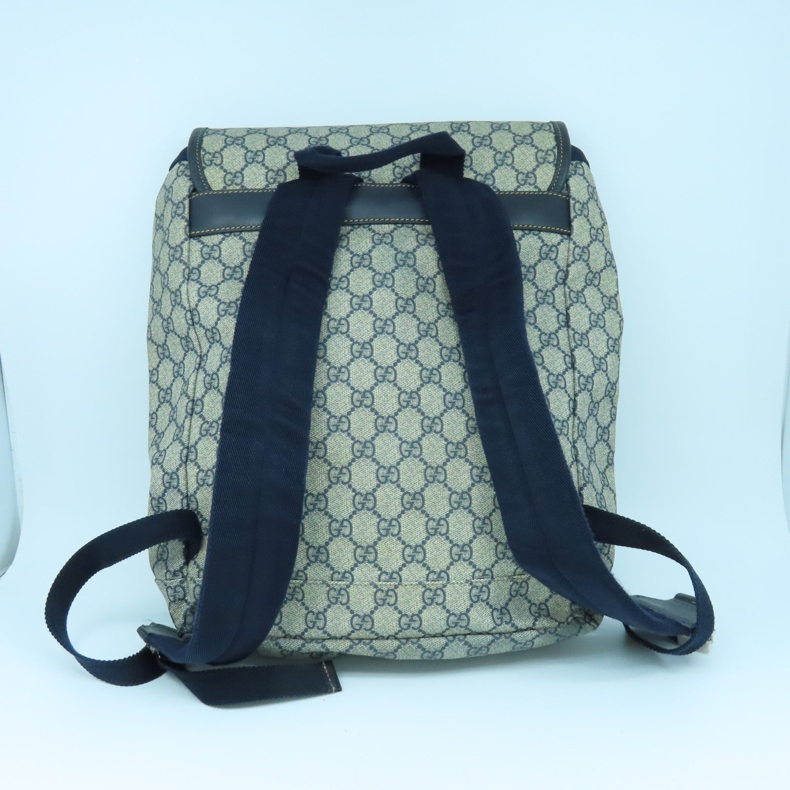 GUCCI 塗層帆布Rucksack銀扣背包藍色