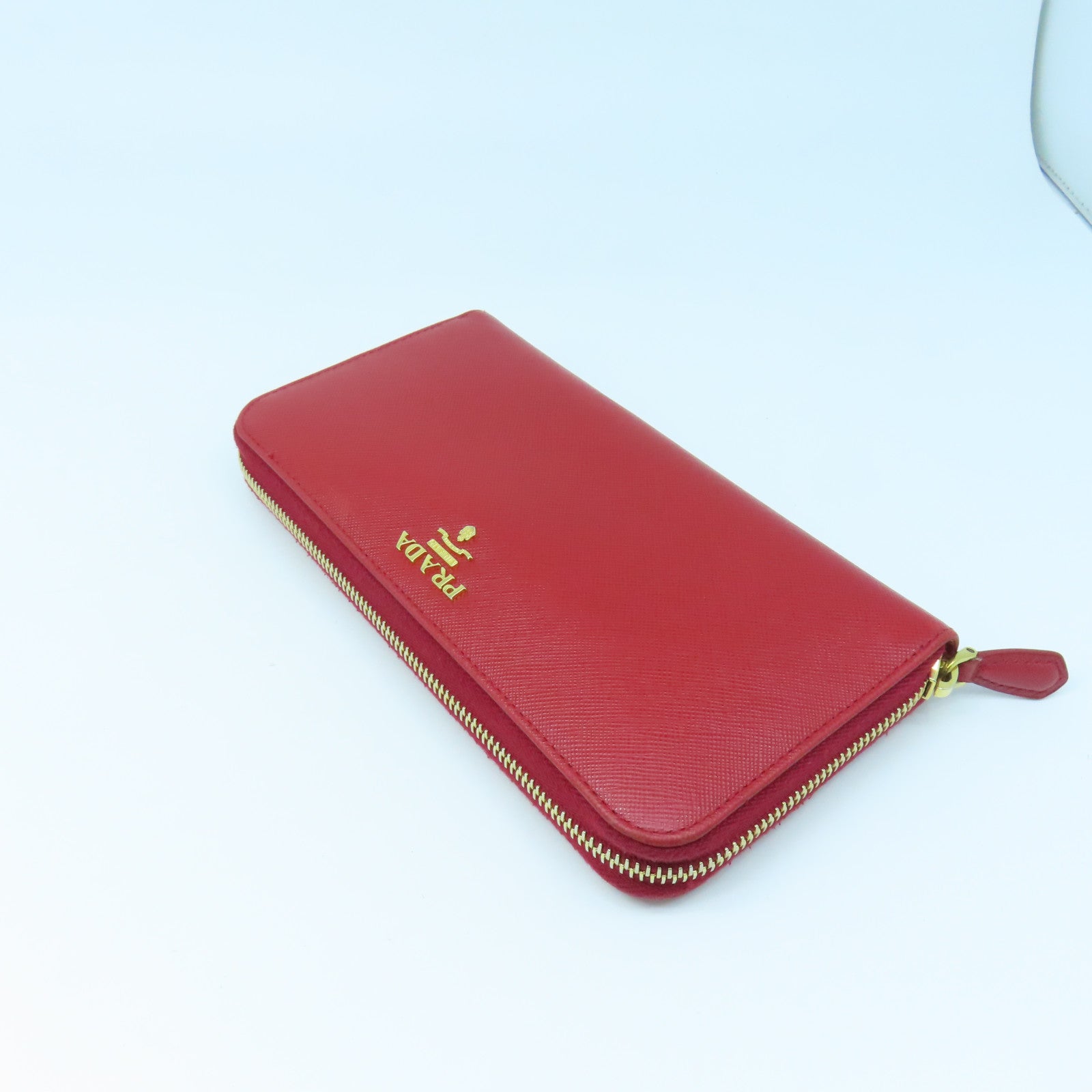 PRADA Cowhide Leather Long Wallet Gold Buckle Long Wallet Red