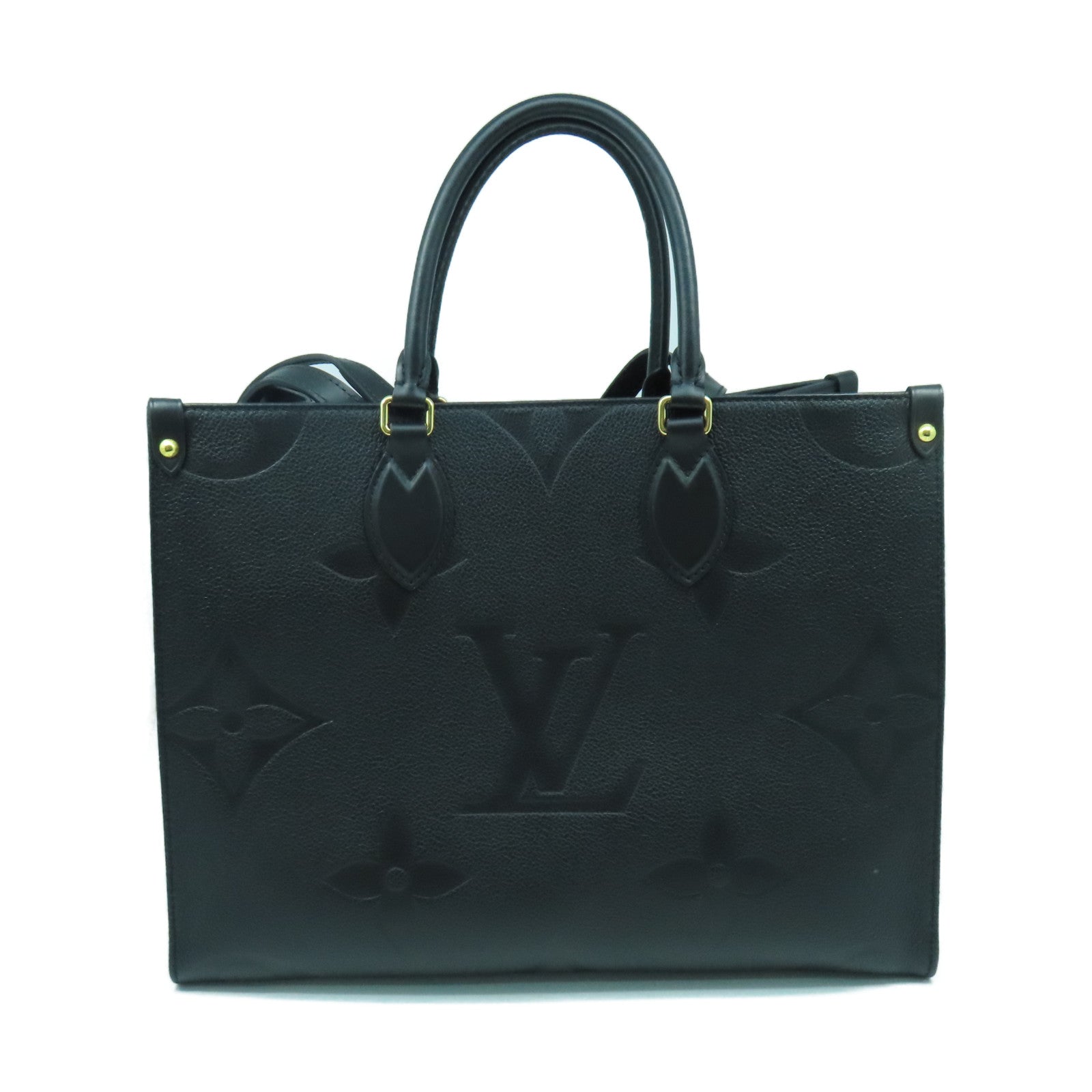 LOUIS VUITTON Monogram Empreinte On The Go MM金扣手挽肩背兩用袋黑色