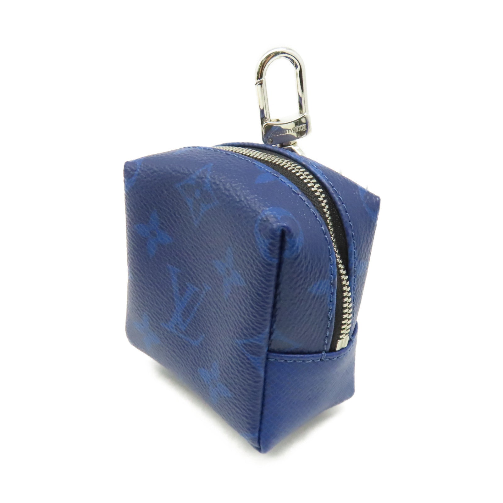 LOUIS VUITTON Monogram Box Pouch Charm銀扣掛飾藍色