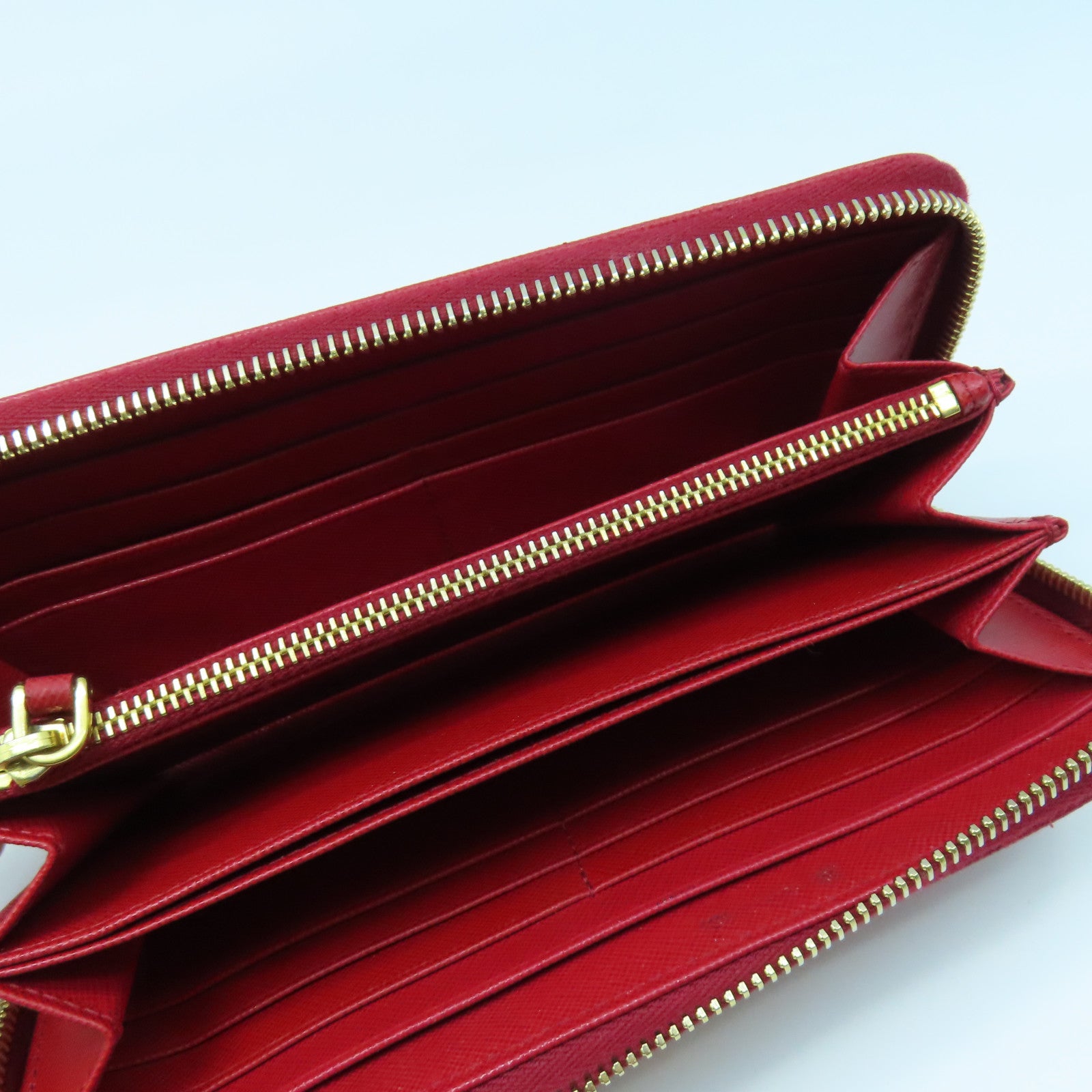 PRADA Cowhide Leather Long Wallet Gold Buckle Long Wallet Red