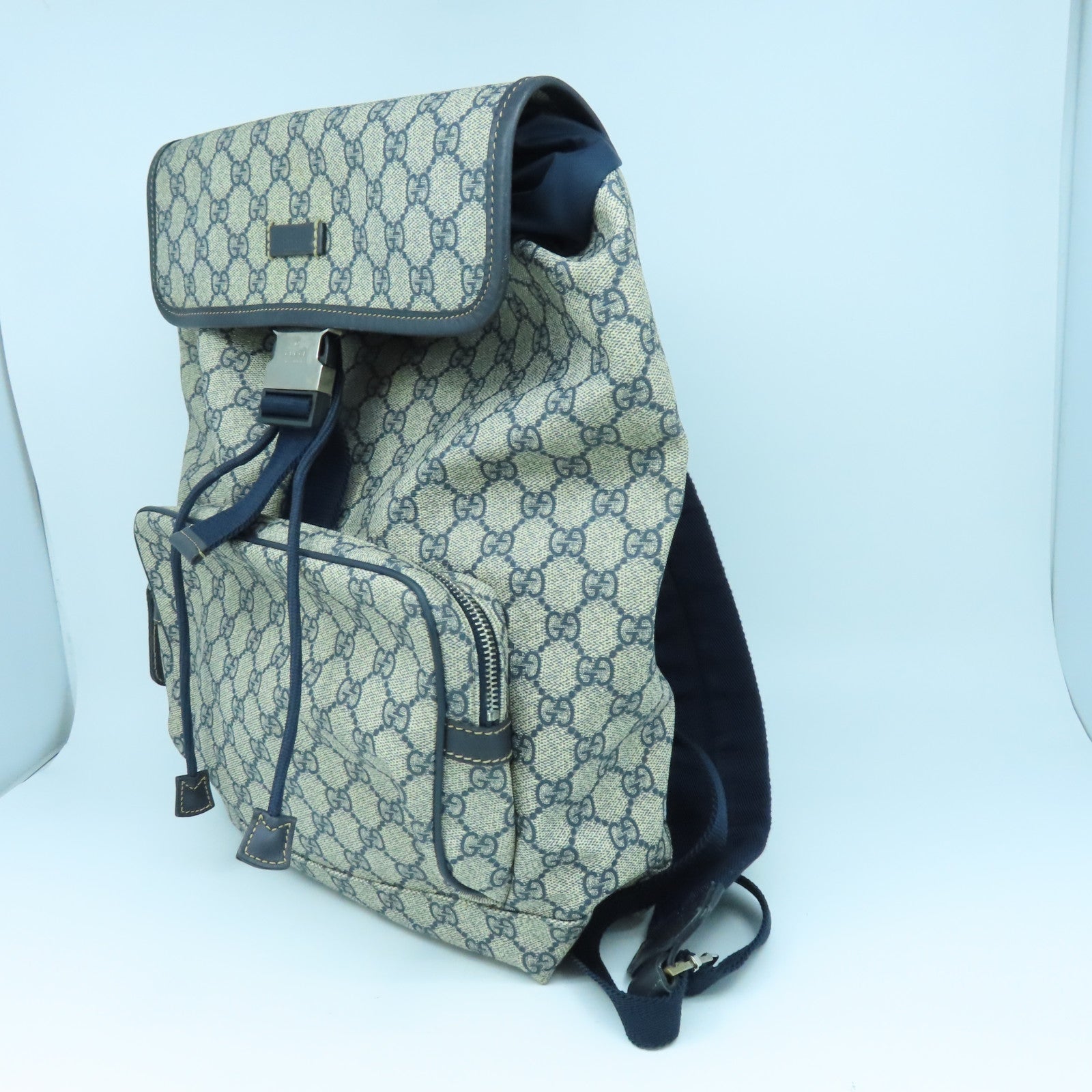 GUCCI 塗層帆布Rucksack銀扣背包藍色