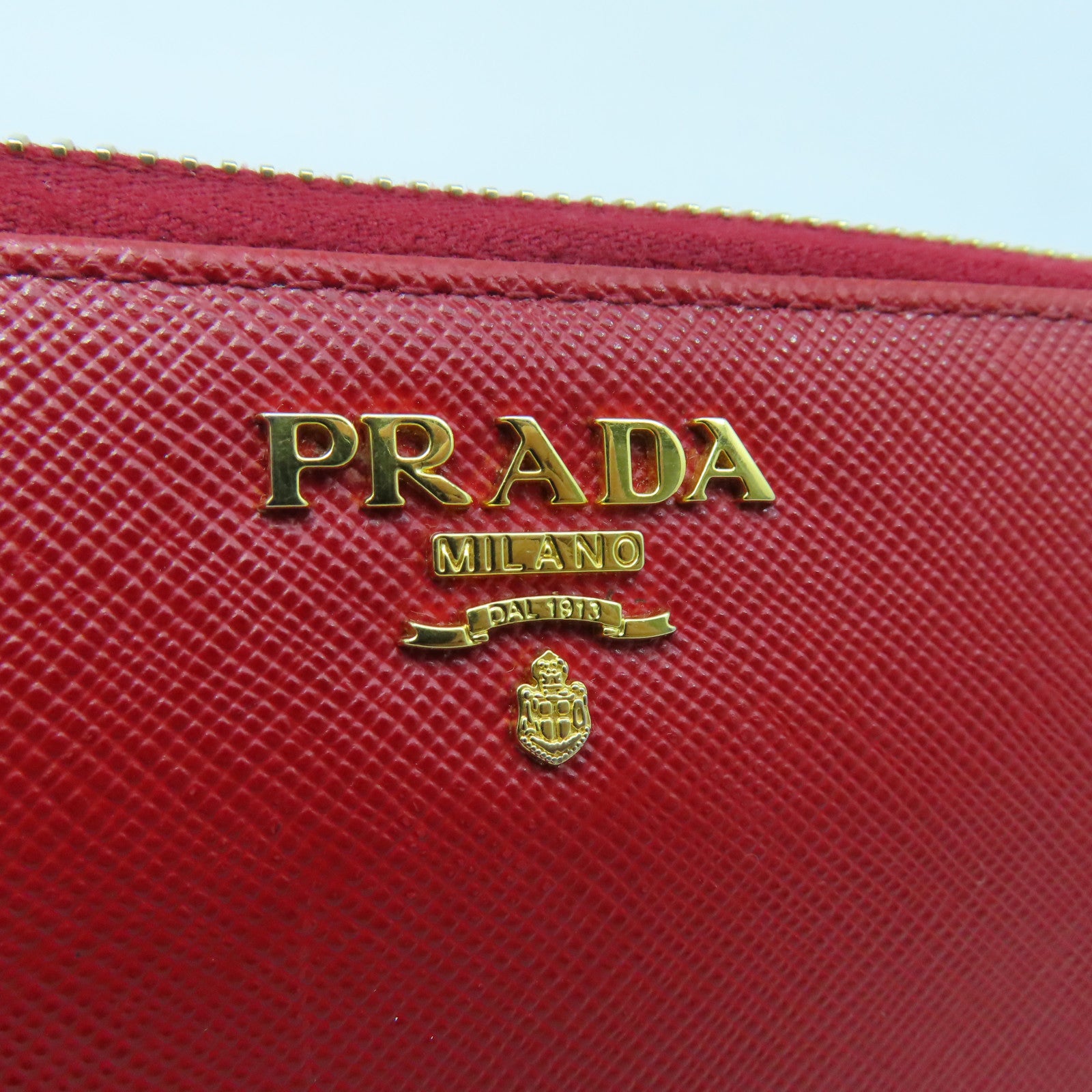 PRADA Cowhide Leather Long Wallet Gold Buckle Long Wallet Red