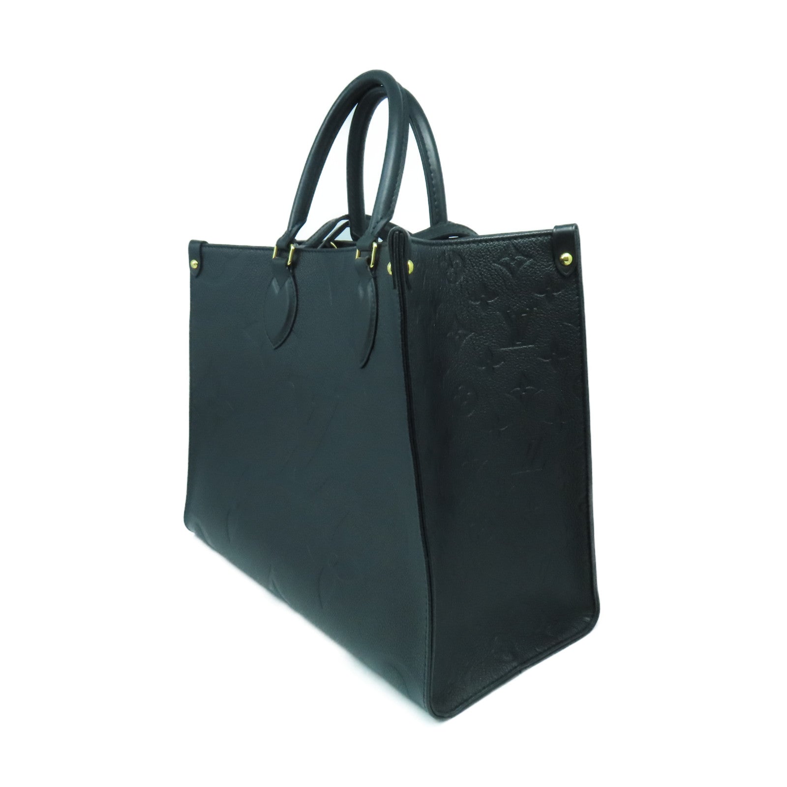 LOUIS VUITTON Monogram Empreinte On The Go MM金扣手挽肩背兩用袋黑色