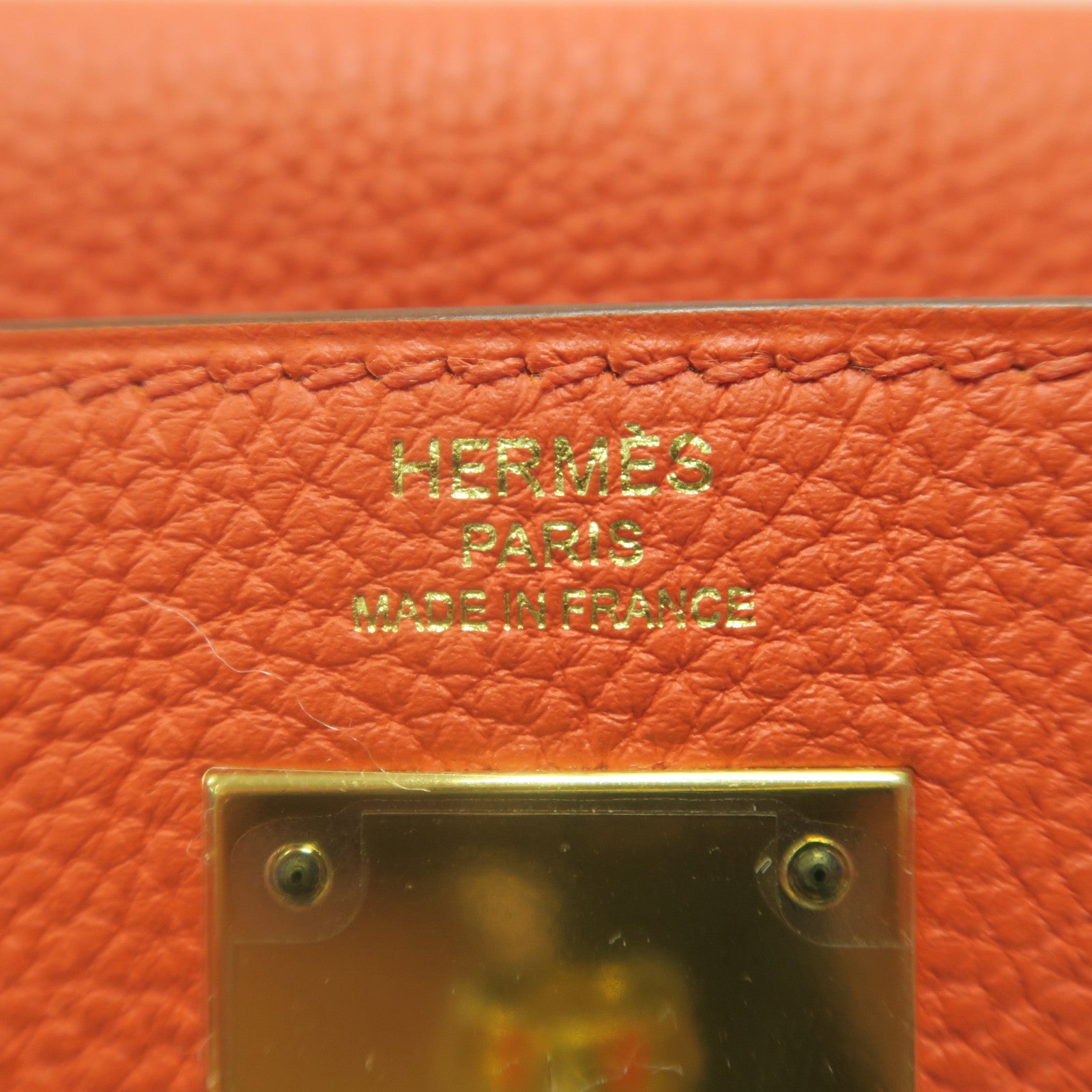 HERMES Clemence皮革Kelly 28金扣手挽肩背兩用袋罌粟花橘色