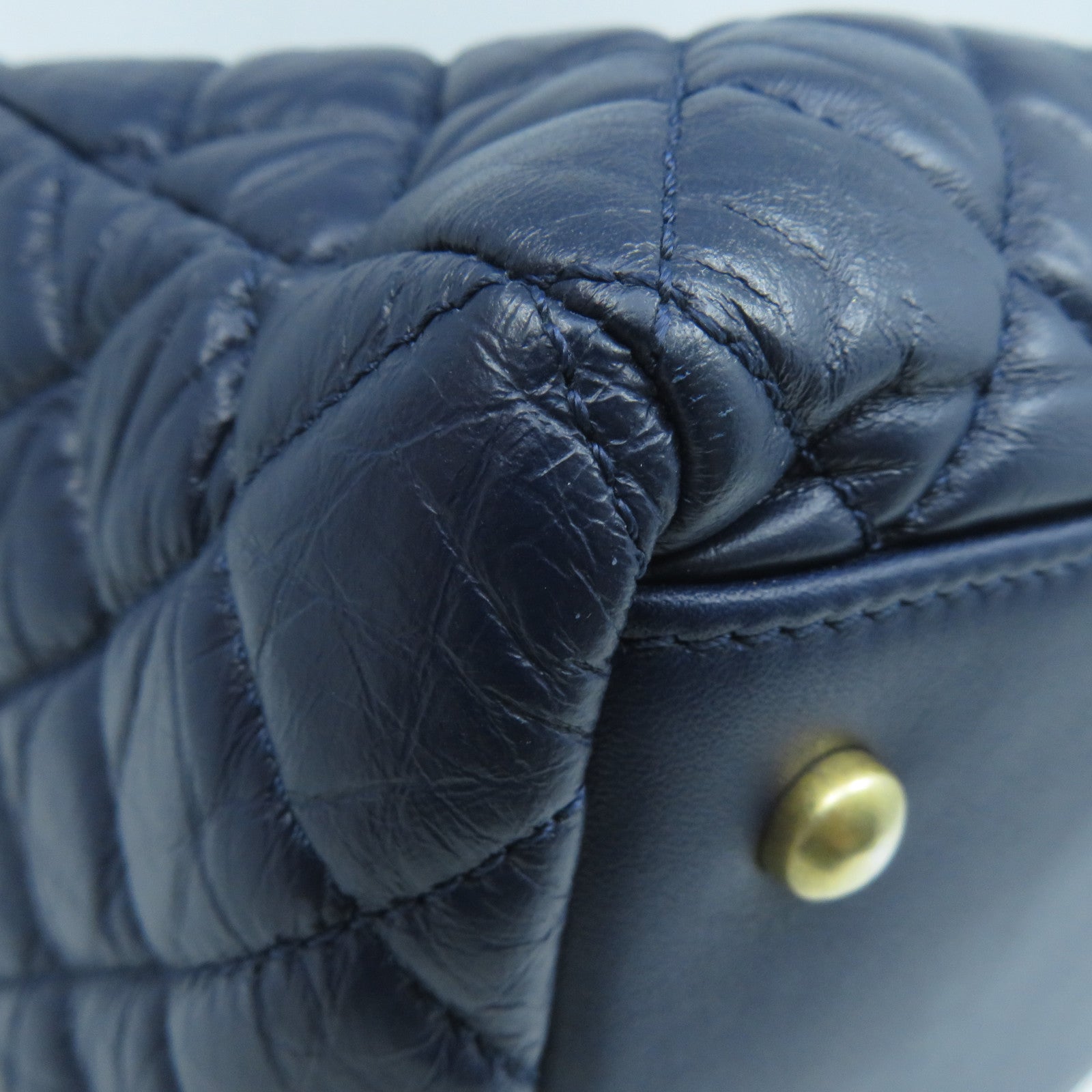 CHANEL 菱格牛皮皮革2 Way Shoulder金扣手挽肩背兩用袋深藍色