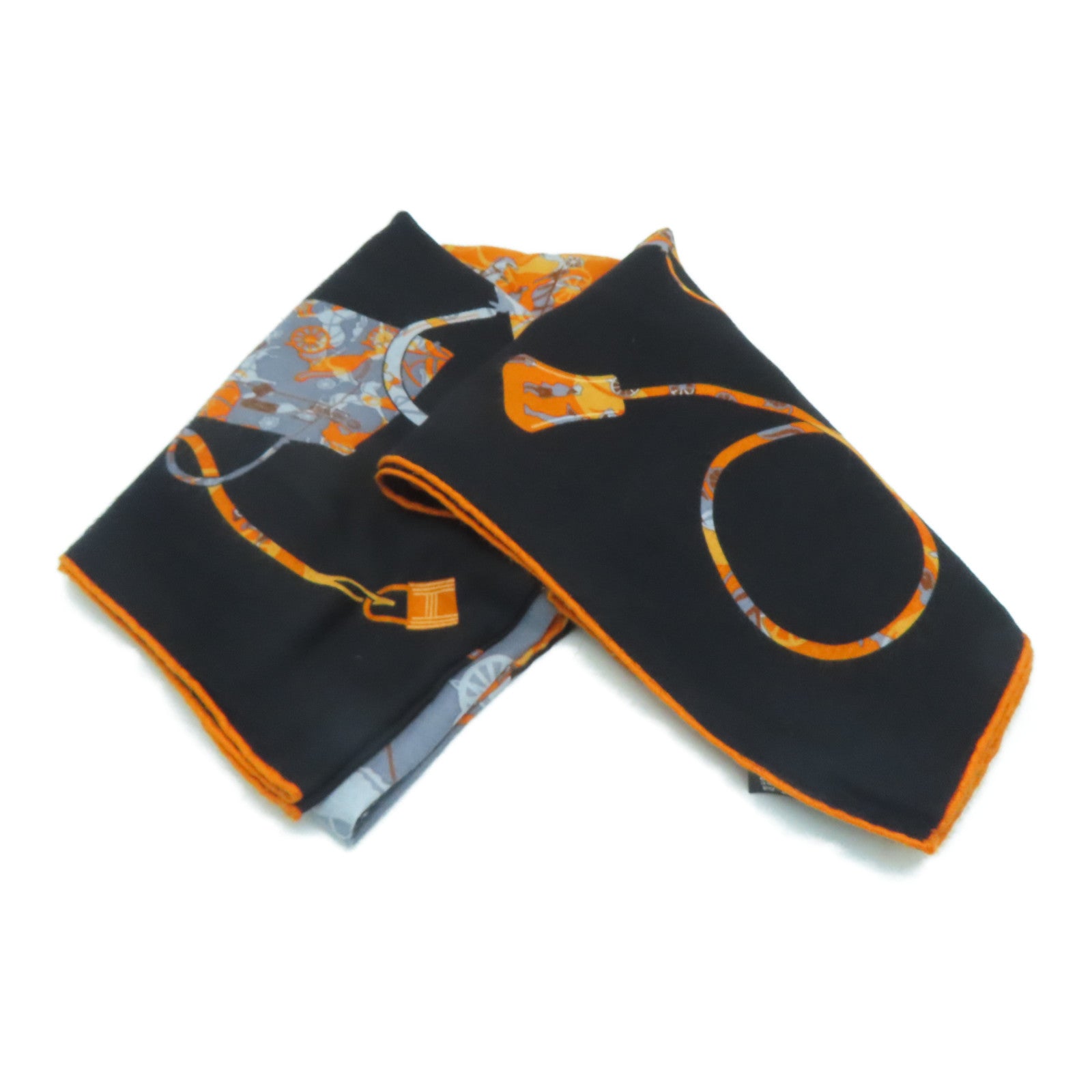 HERMES 羊绒丝质Scarf颈巾黑色橙色140x140cm