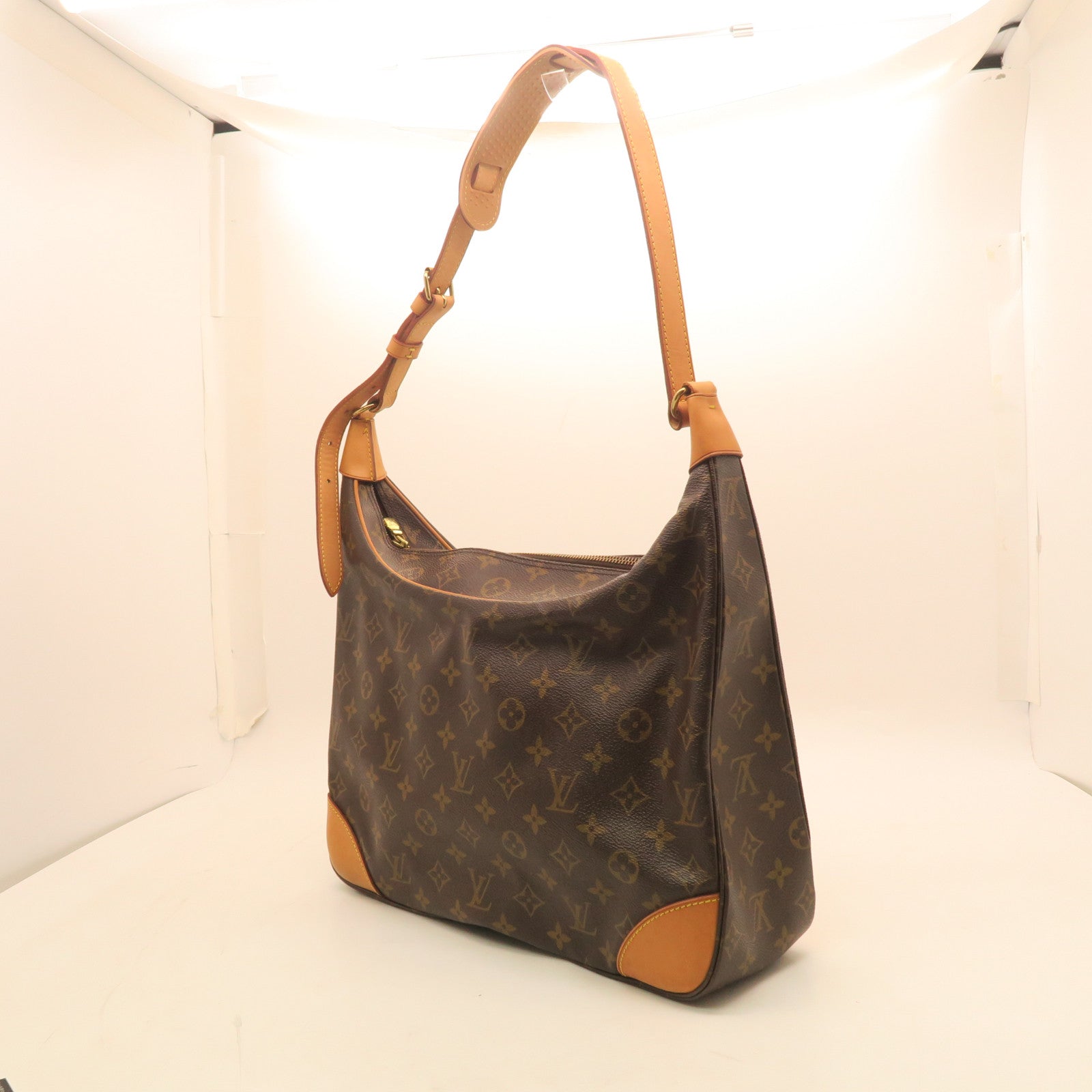 LOUIS VUITTON Monogram Boulogne Gold Buckle Shoulder Bag Brown