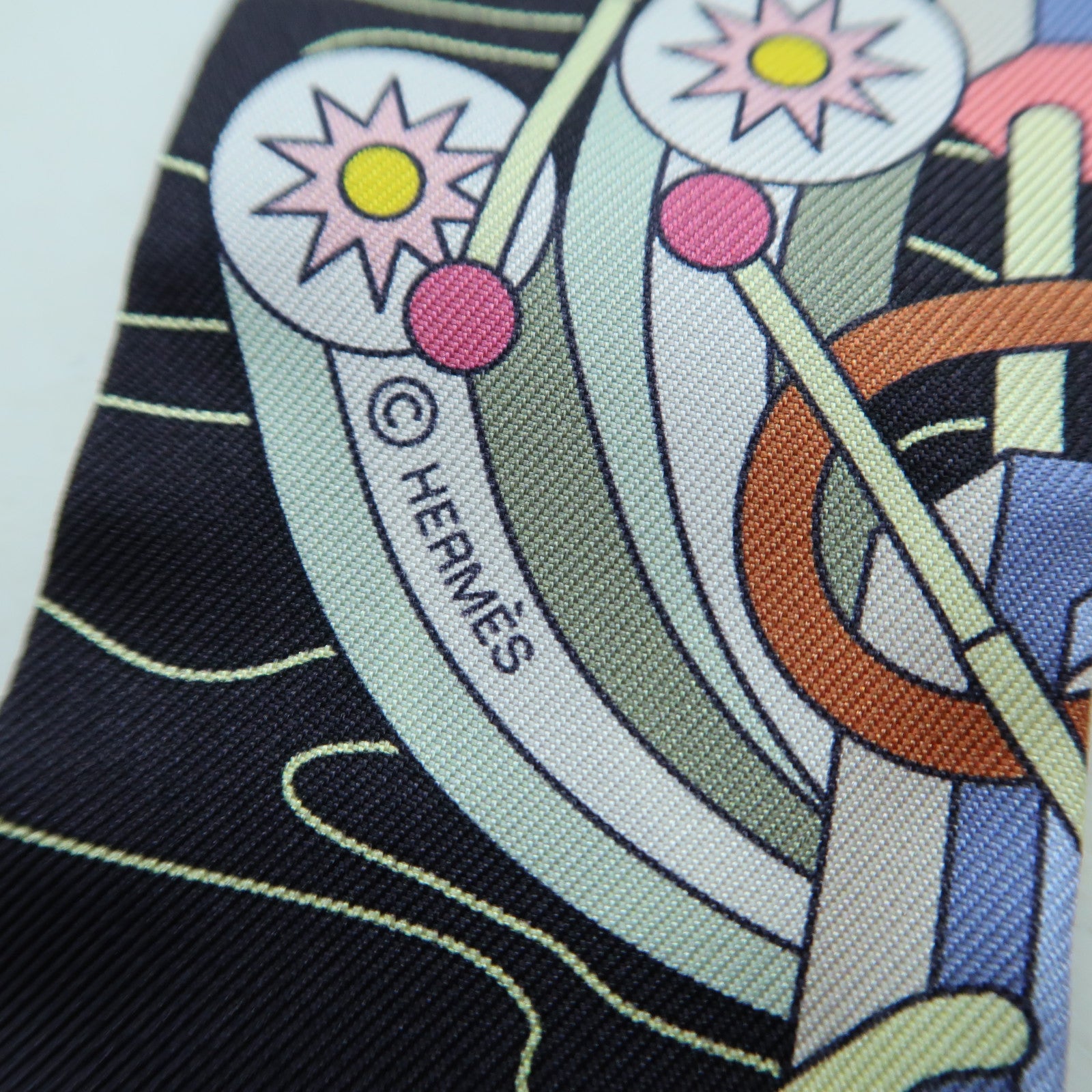 HERMES 絲質Twilly絲巾黑色