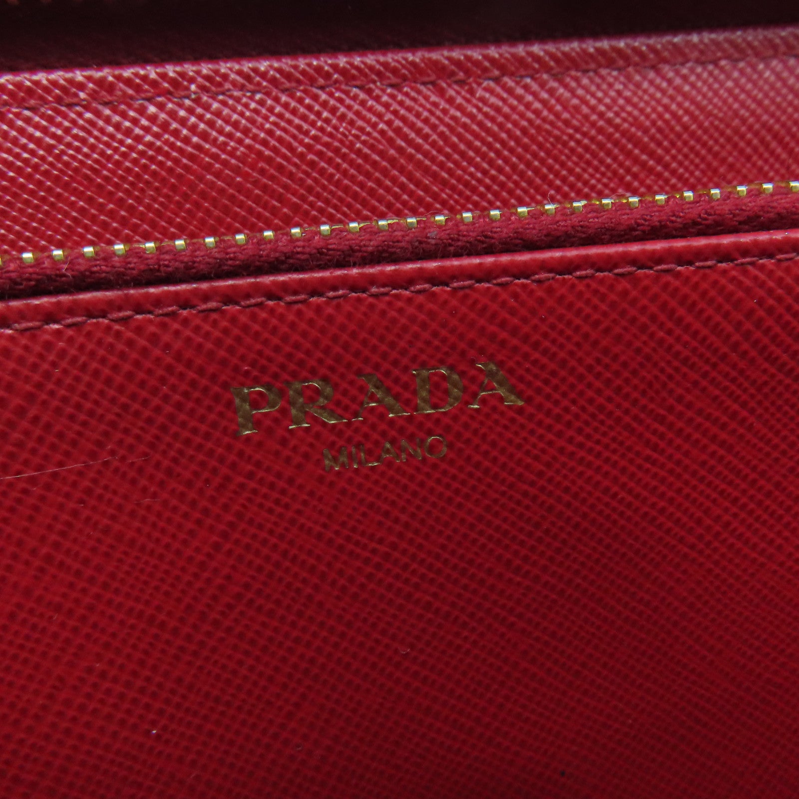 PRADA Cowhide Leather Long Wallet Gold Buckle Long Wallet Red