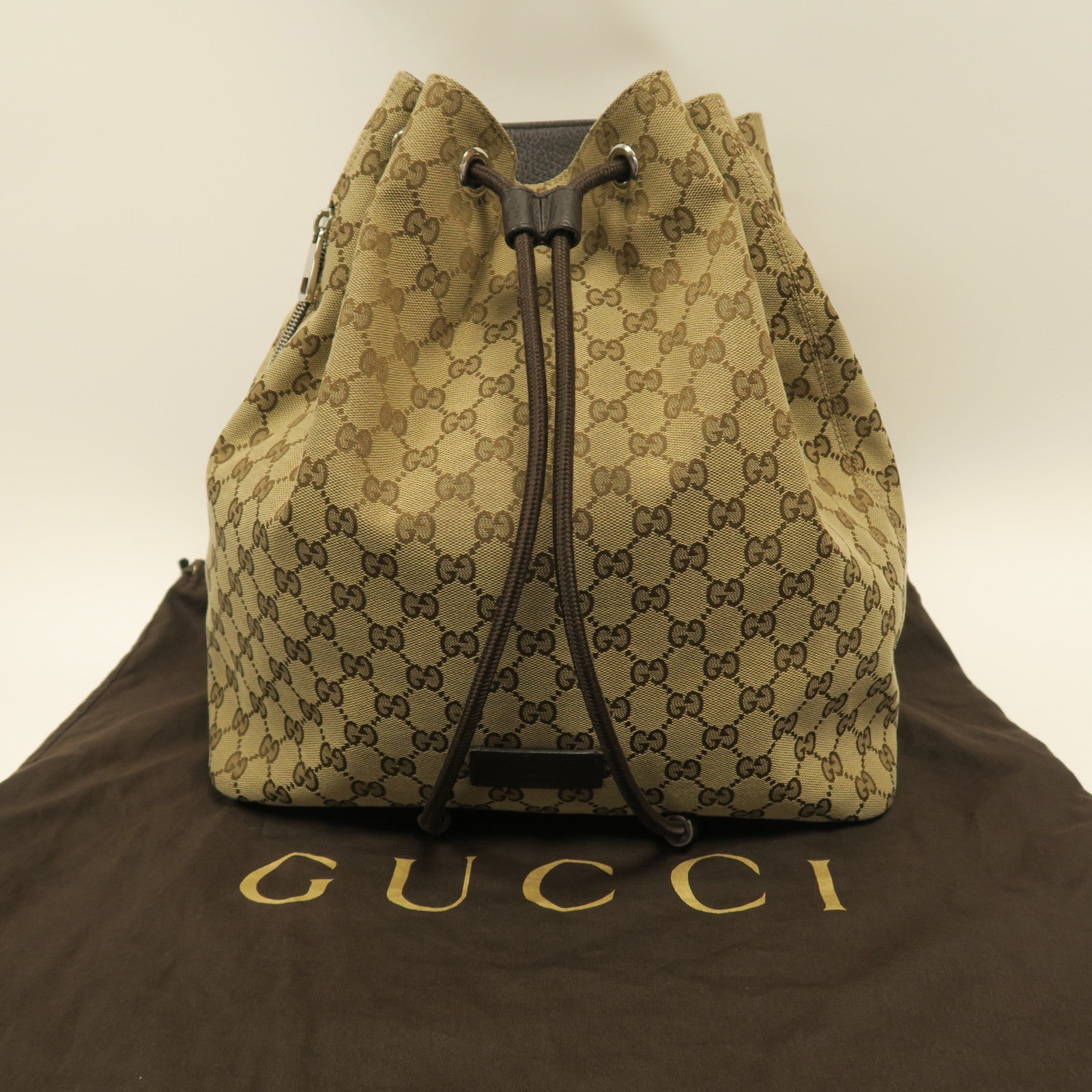 GUCCI 帆布Backpack銀扣背包啡色
