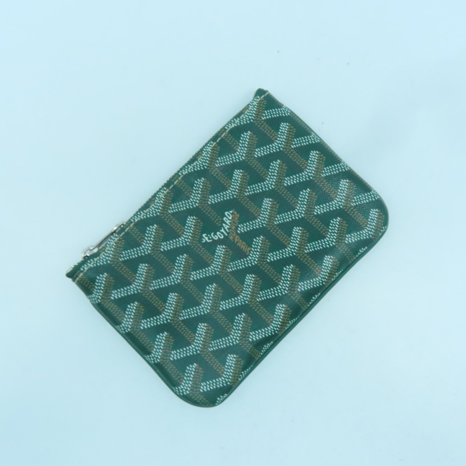 GOYARD 塗層帆布Mini Pochette銀扣手拿包綠色