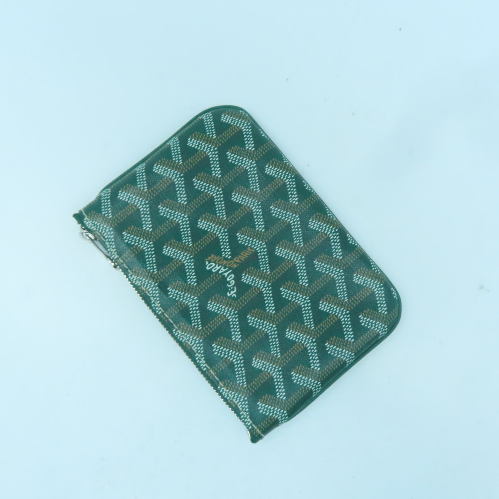 GOYARD 塗層帆布Mini Pochette銀扣手拿包綠色