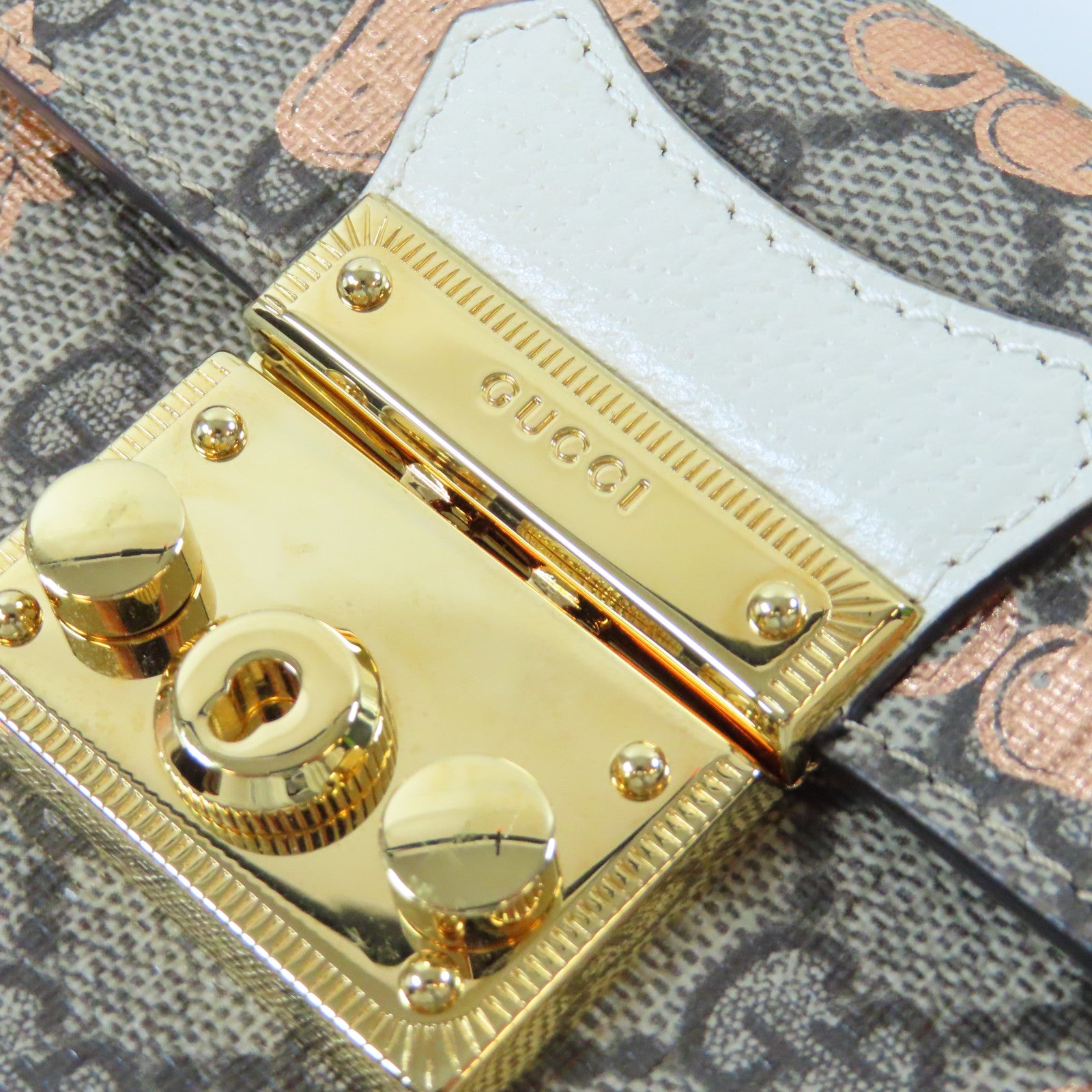 GUCCI 塗層帆布Mini Padlock Berry金扣肩背袋啡色/粉紅色