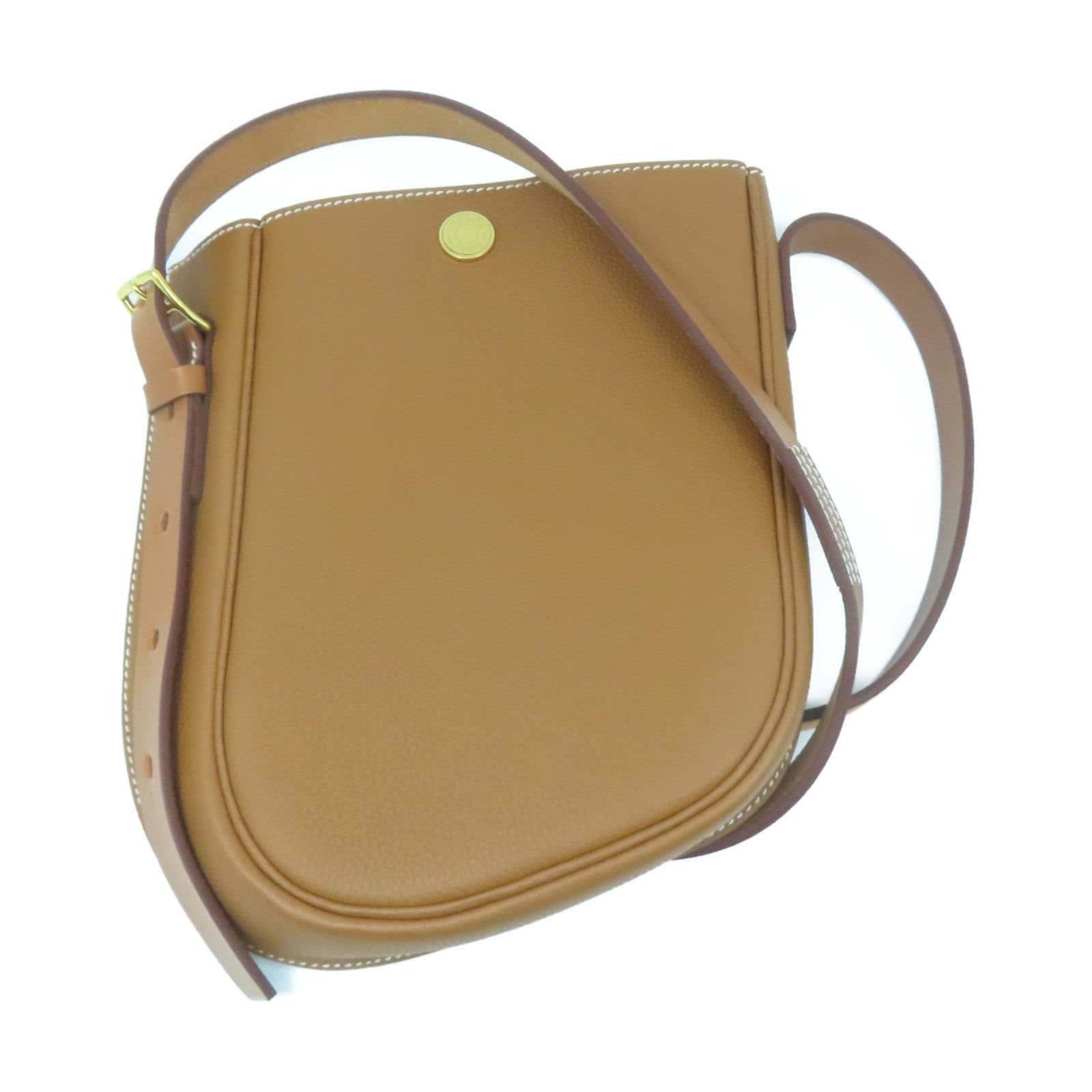 HERMES Togo Leather Perspective Caval Iere 21 Gold Buckle Shoulder Bag Classic Camel
