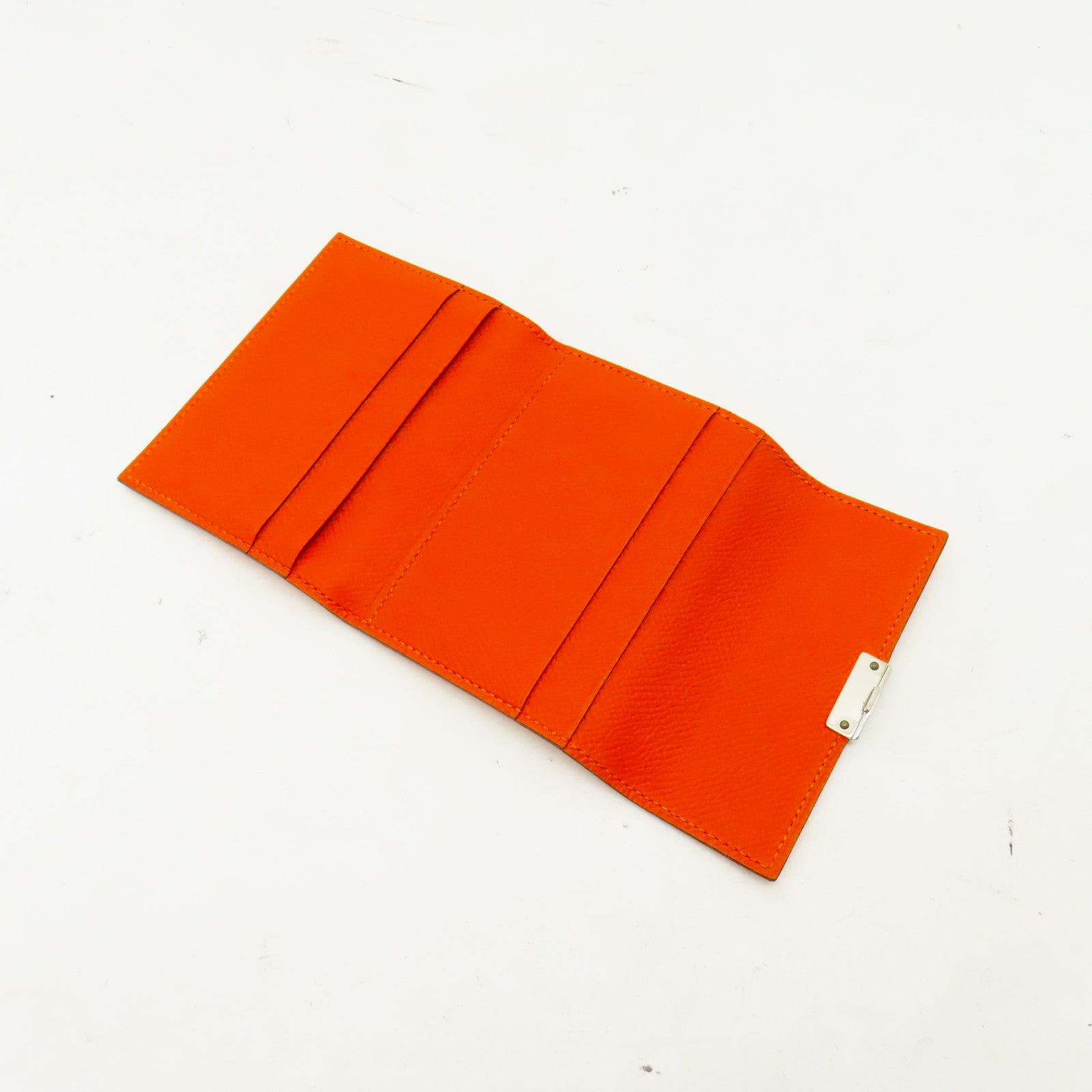 HERMES Epsom皮革Clic Mini Card Holder銀扣卡片套橙色