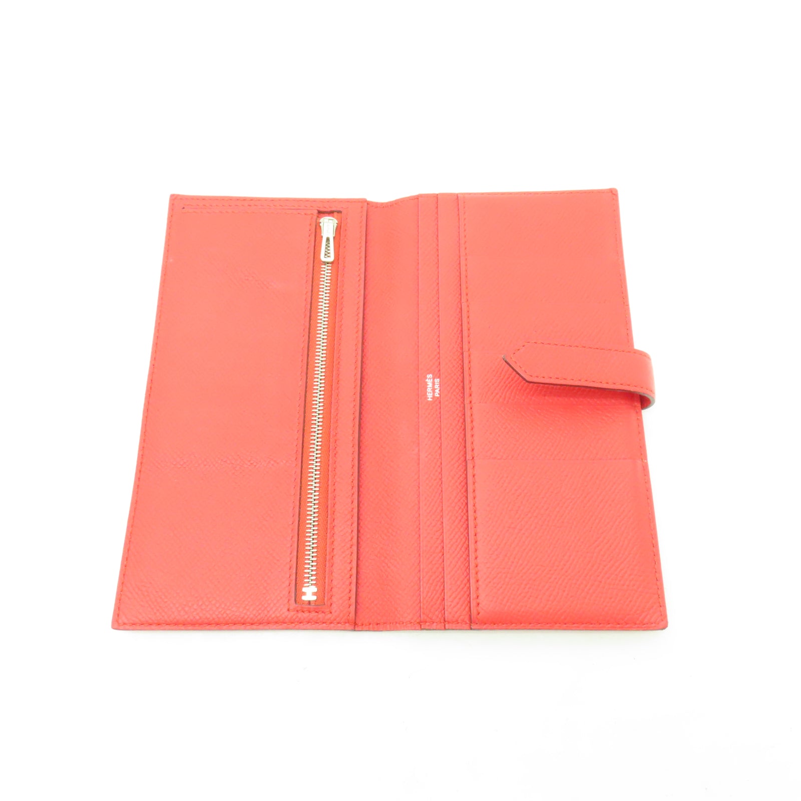 HERMES 【激減優惠】Veau Epsom皮革Bearn Bi-fold Long Wallet銀扣長錢包蕃茄紅色