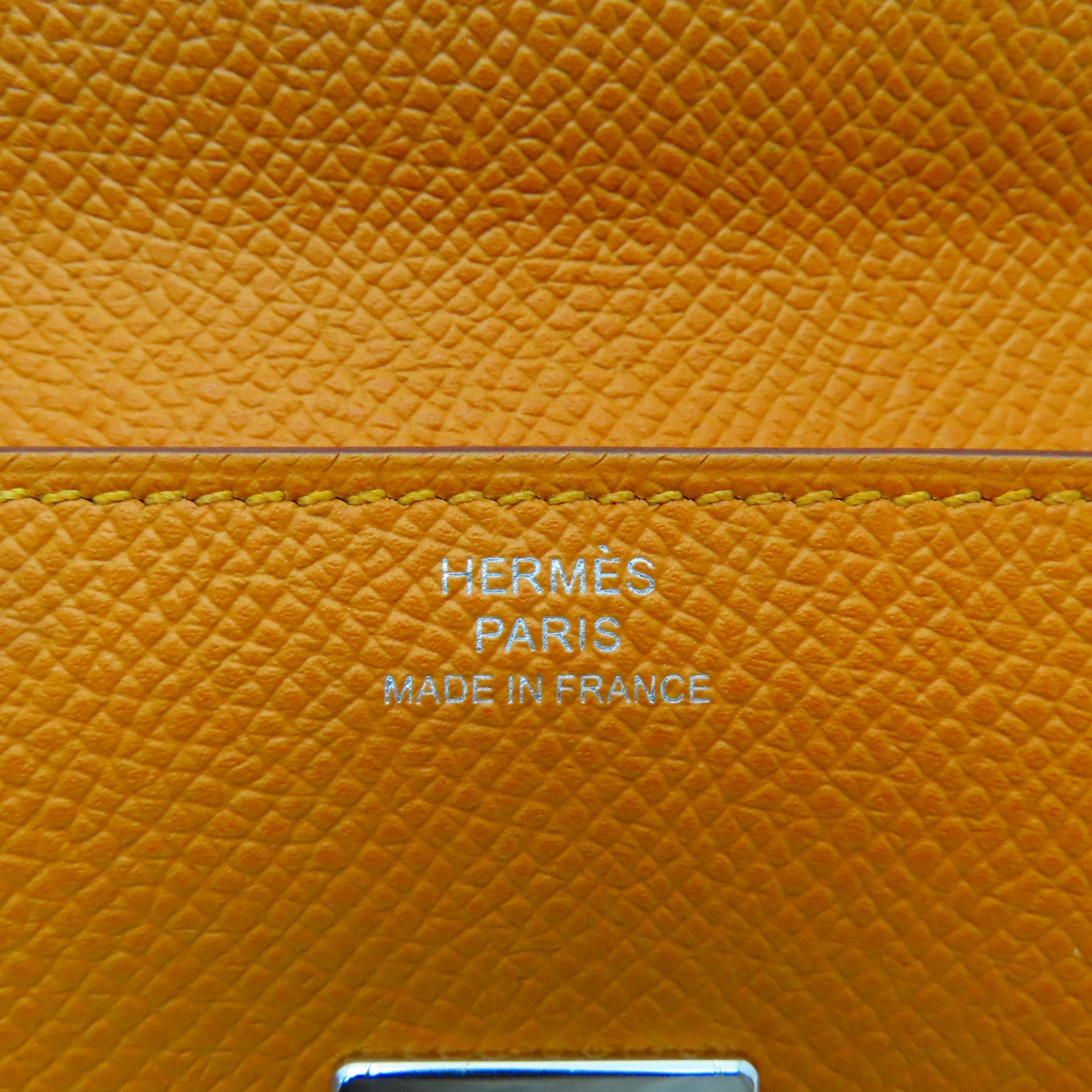 HERMES Epsom皮革Clic Mini Card Holder銀扣卡片套橙色