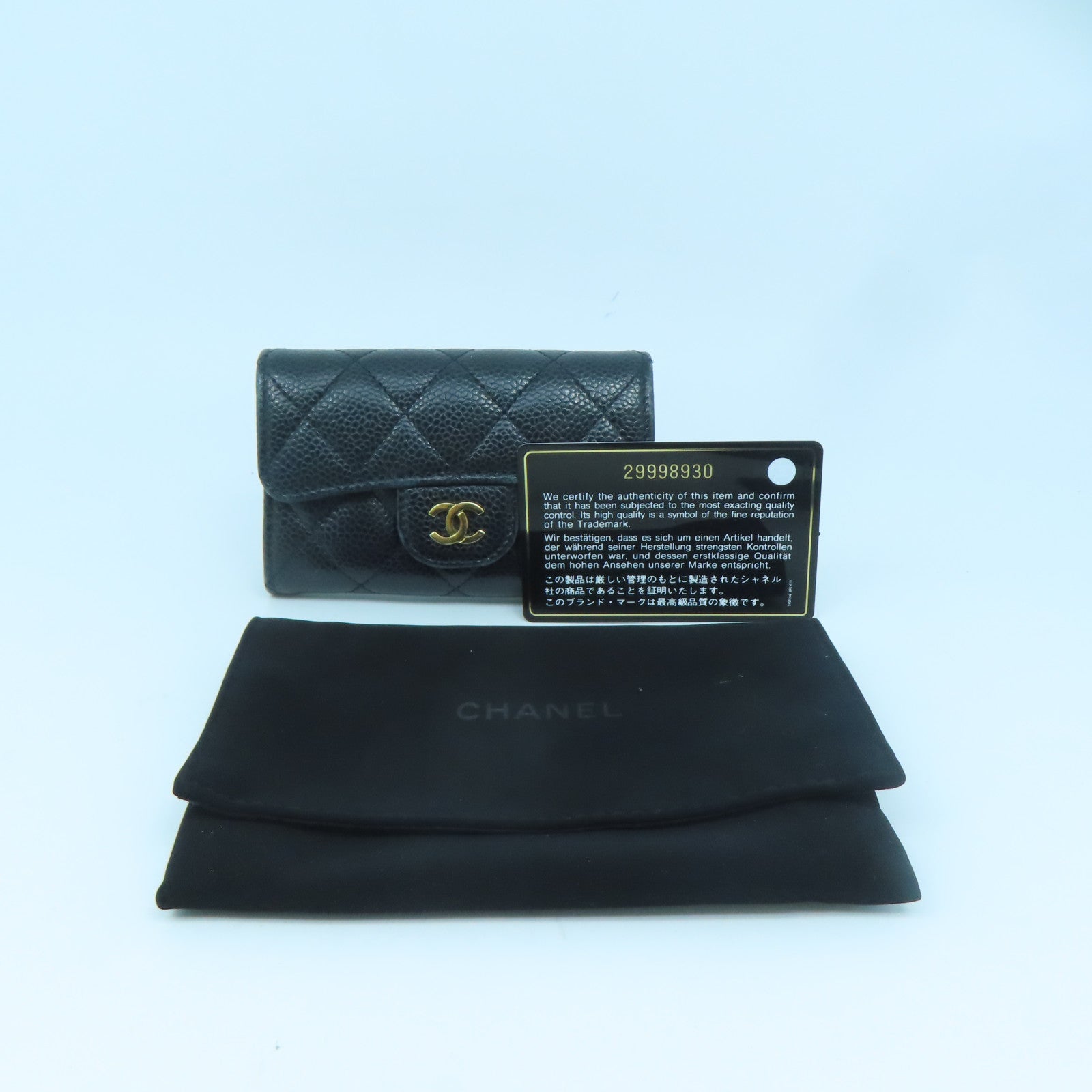 CHANEL 菱格牛皮皮革Card Case金扣卡片套黑色
