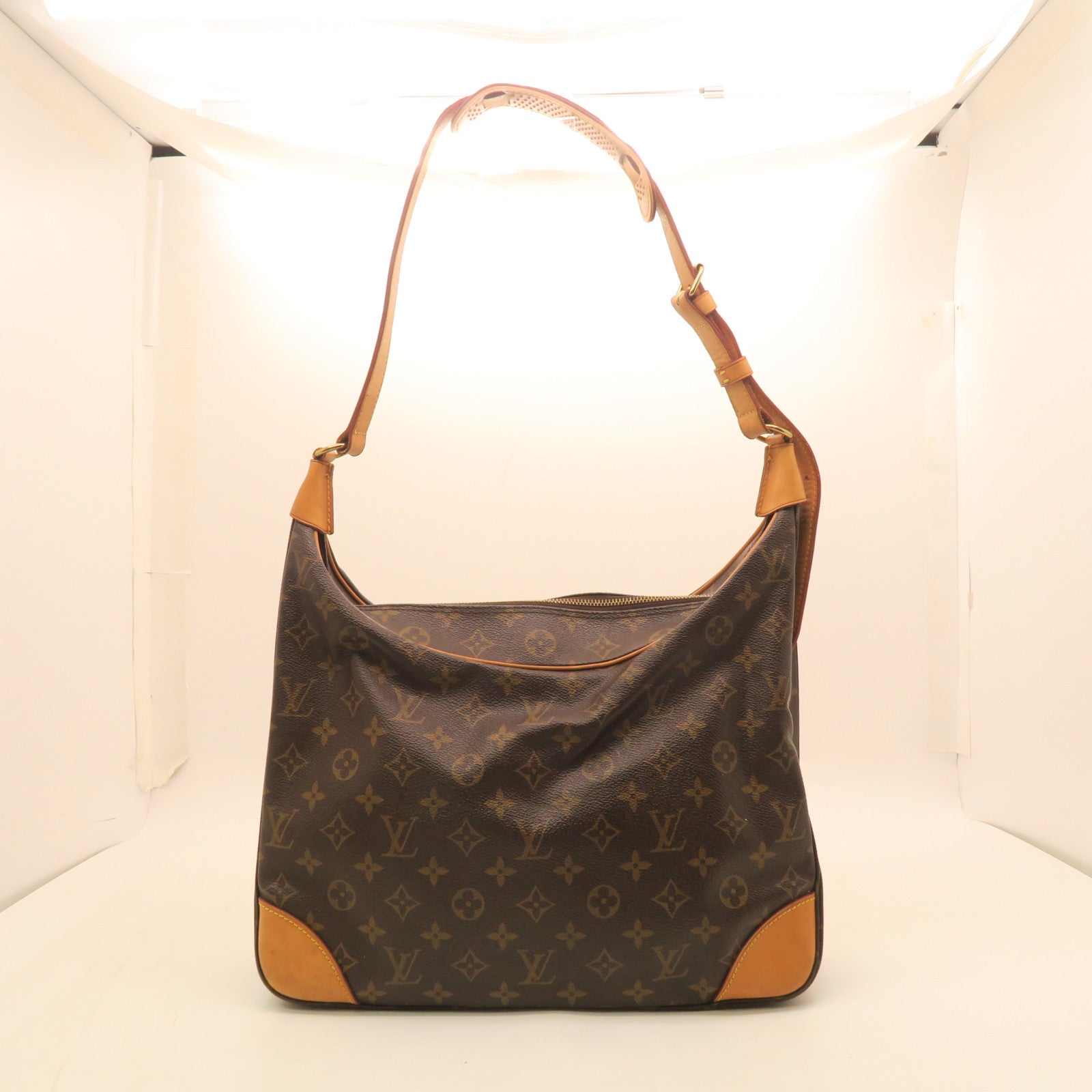 LOUIS VUITTON Monogram Boulogne Gold Buckle Shoulder Bag Brown