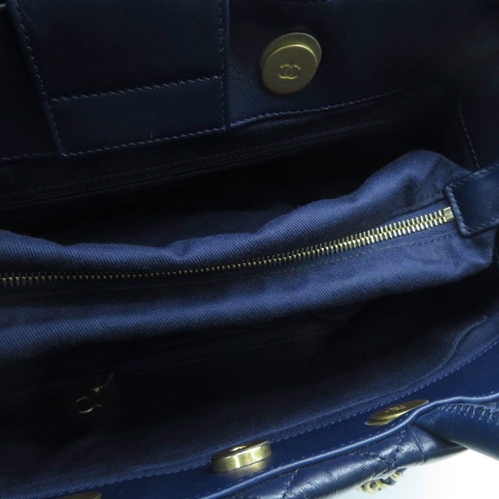 CHANEL 菱格牛皮皮革2 Way Shoulder金扣手挽肩背兩用袋深藍色