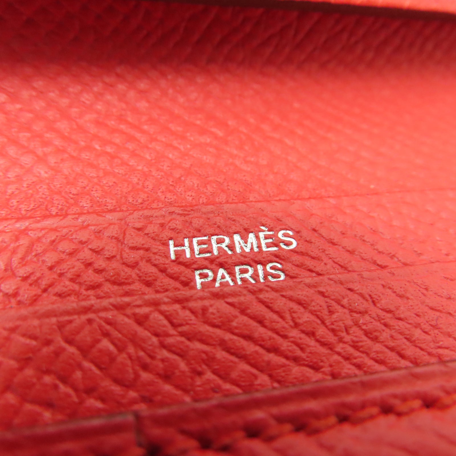 HERMES 【激減優惠】Veau Epsom皮革Bearn Bi-fold Long Wallet銀扣長錢包蕃茄紅色