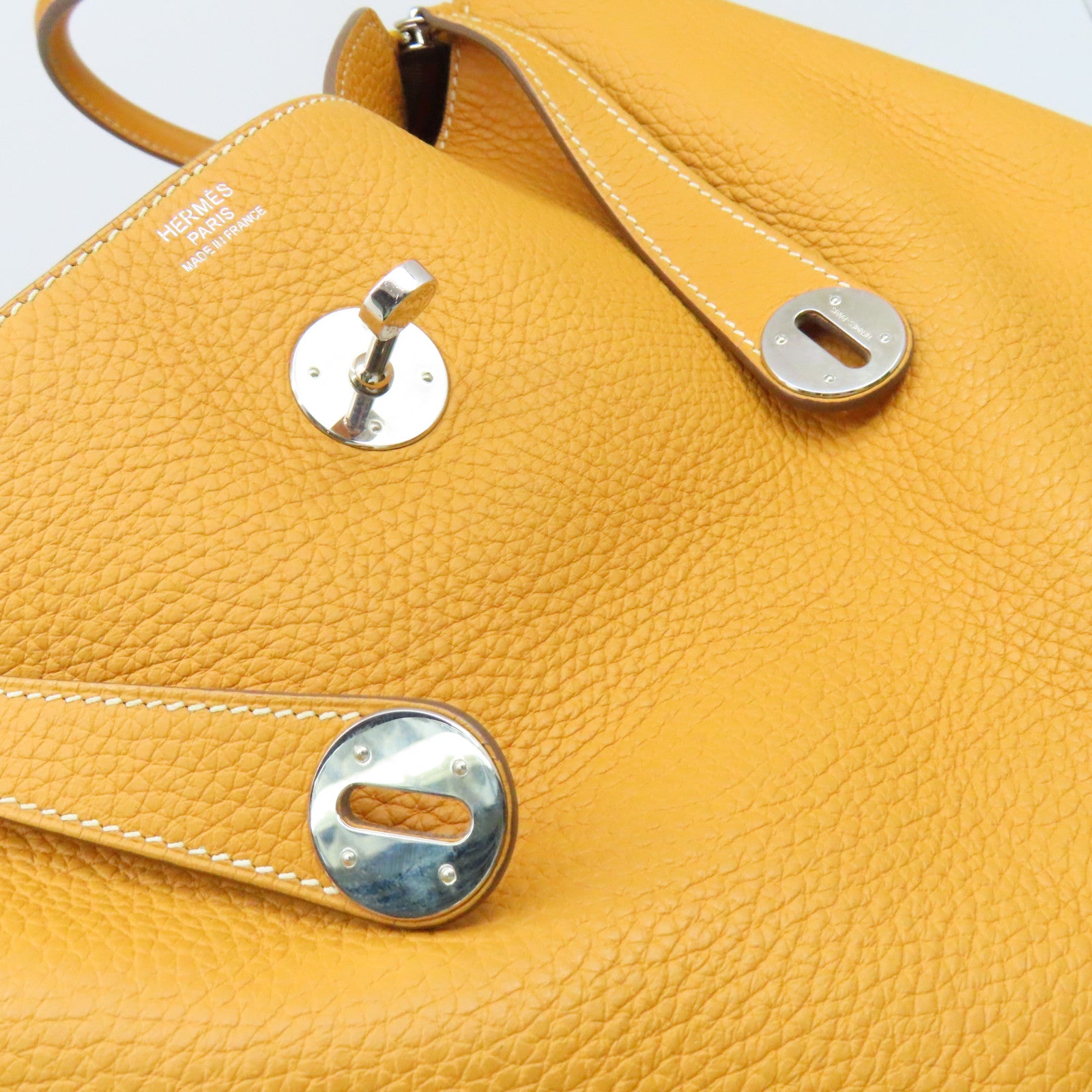 HERMES Clemence皮革Lindy 34 Shoulder Bag銀扣肩背袋Moutarde 芥末黃色
