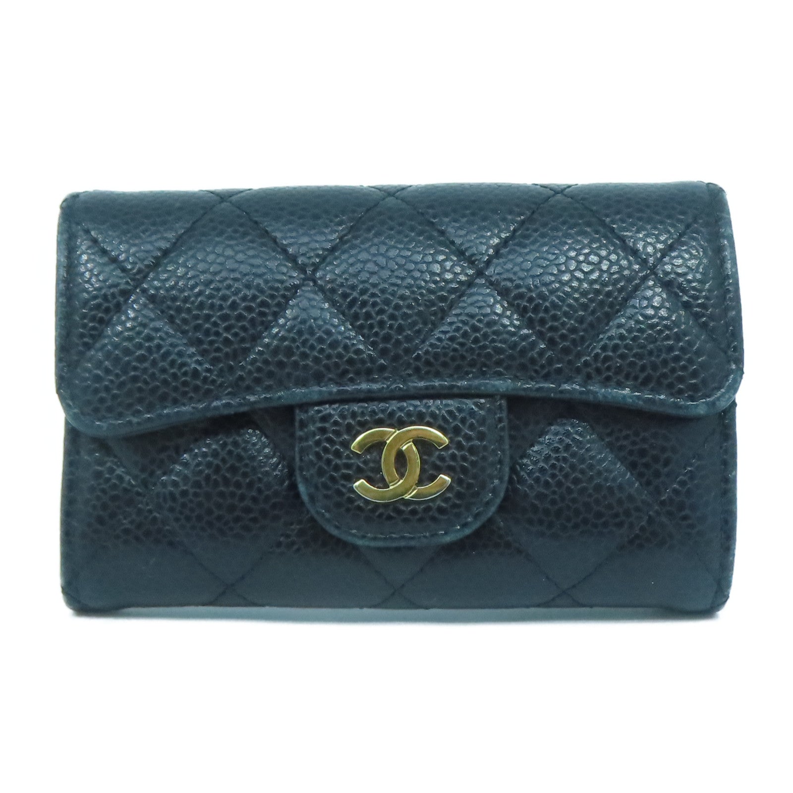 CHANEL 菱格牛皮皮革Card Case金扣卡片套黑色