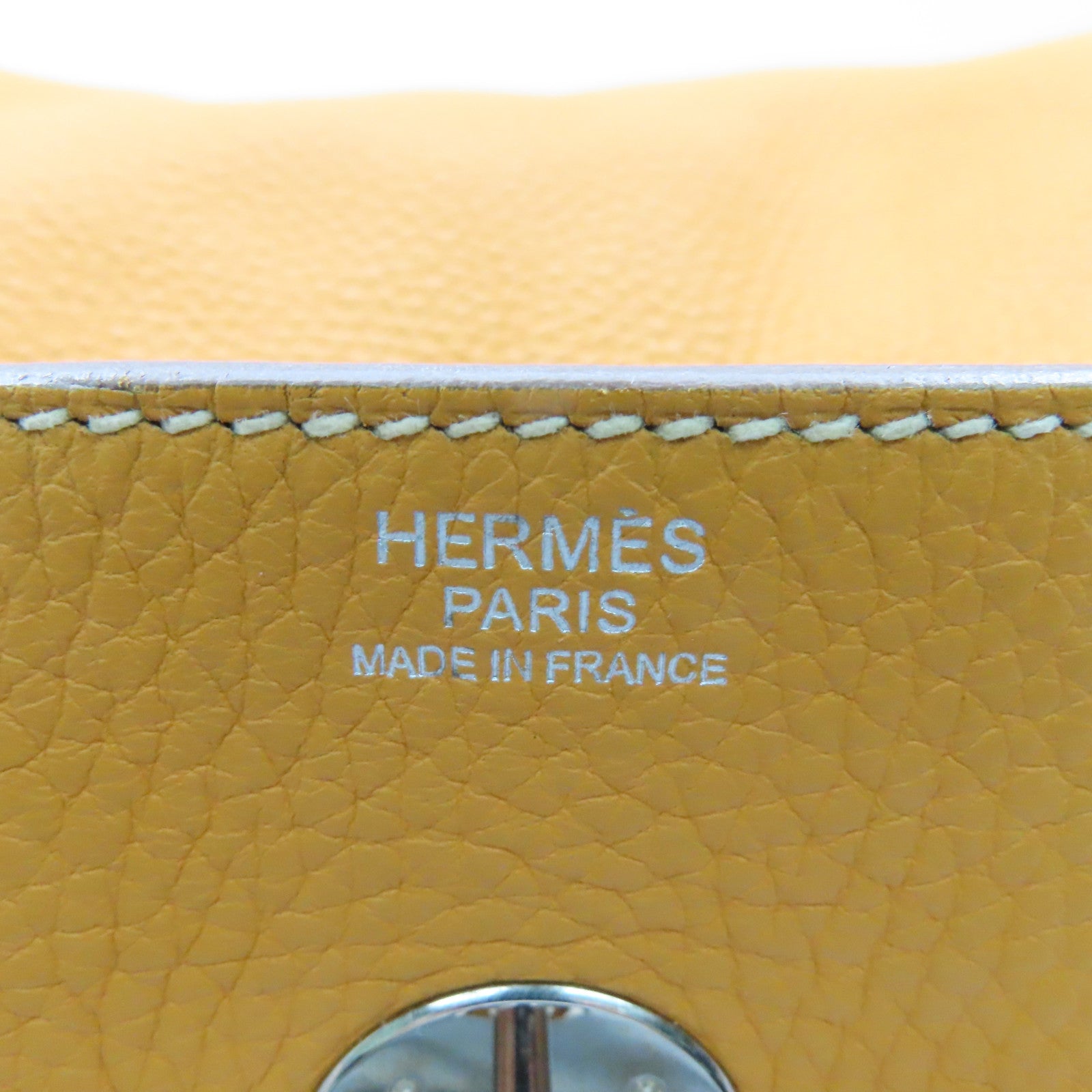 HERMES Clemence皮革Lindy 34 Shoulder Bag銀扣肩背袋Moutarde 芥末黃色